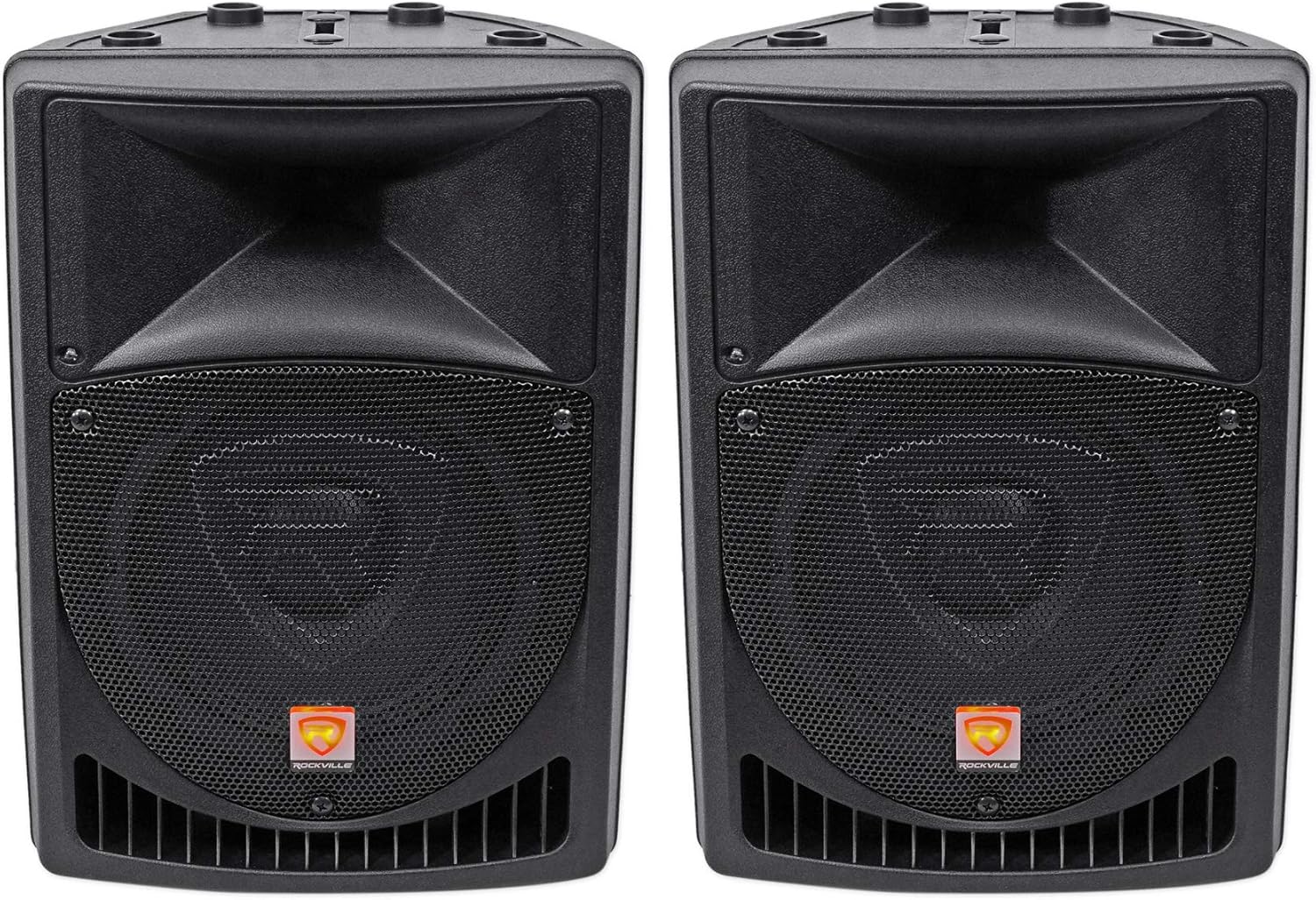 Rockville Power Gig RPG8 Bundle: Pair 8-in 400-Watt Peak / 100-Watt RMS Powered Active 2-Way DJ PA Speakers, Flyable M8 Threading, 35-mm Pole Socket, Linear Class AB Amplifier, 2-Piece