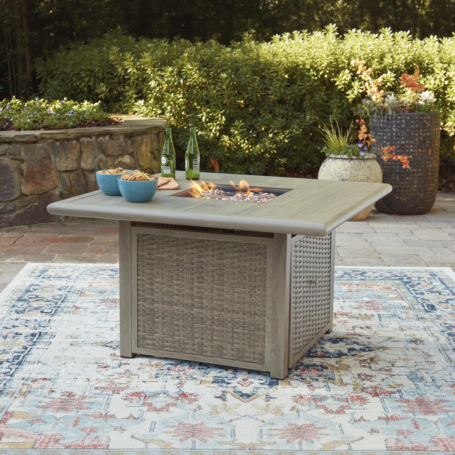 Aluminum Cliff Trails Rectangular Fire Pit Table by Ashley Furniture