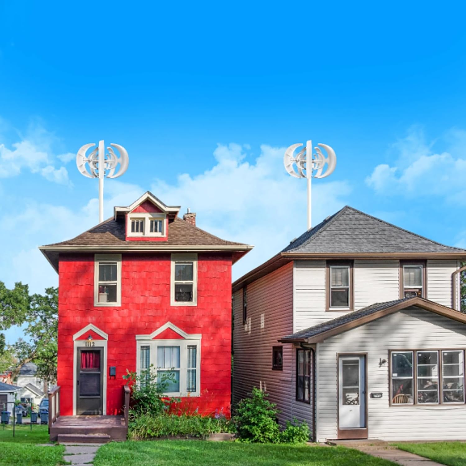 3000W Vertical Wind Turbine 12V-220V Vertical 5 Blades Wind Turbine Low Noise for Outdoor Street Lights-with Mppt Controller (White)