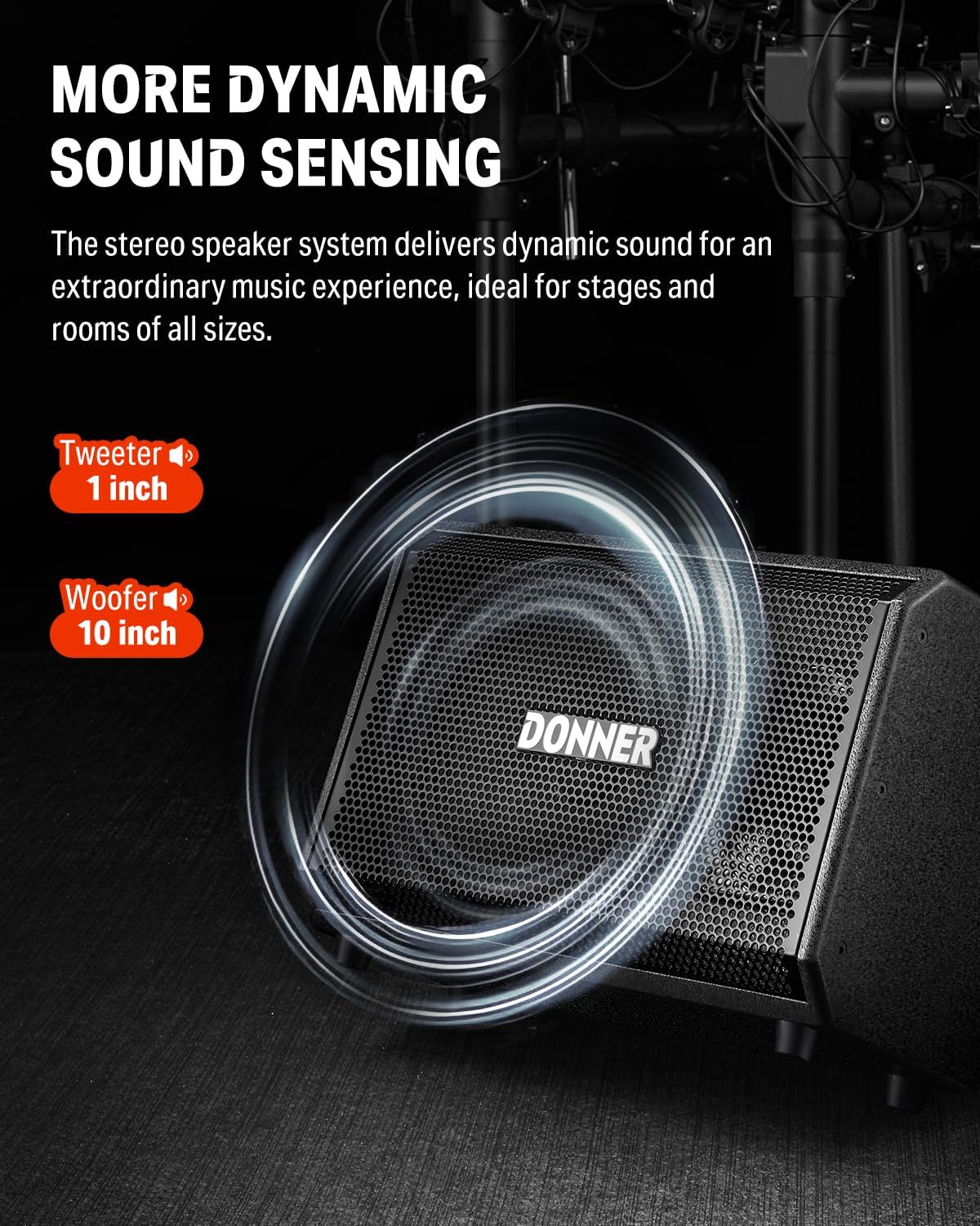 Donner Electric Drum Amp 200W, Peak Power 1000-Watt Wireless Professional Electronic Drum Amplifier Portable for Multi-Scene Use DDA-1000