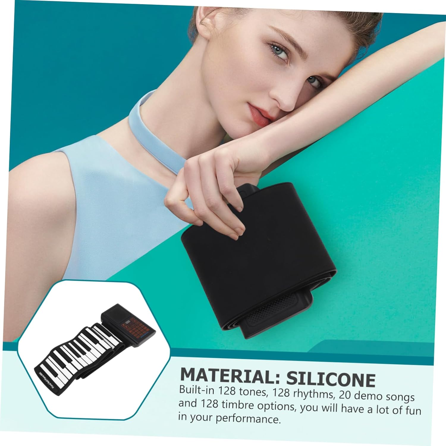 ibasenice Key Foldable Piano Portable Hand Rolled Electronic Keyboard with Built in Speaker Rechargeable Up Design Rhythms and Timbre Suitable for Students Learning Piano