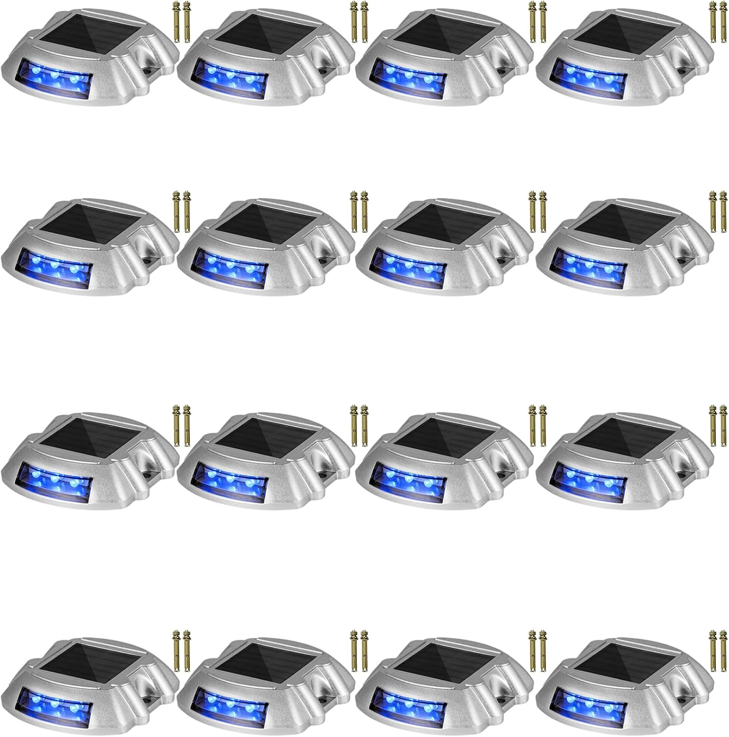 VEVOR Solar Driveway Lights 16-Pack With Switch Button, Waterproof Deck Lights, Wireless Dock 6 LEDs for Path Warning Garden Walkway Sidewalk Steps, Bright Blue
