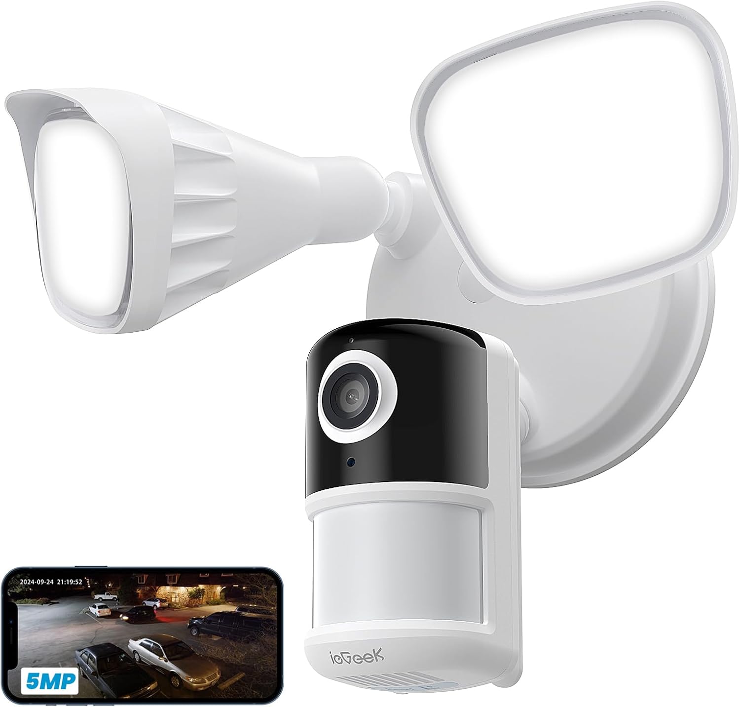 ieGeek Floodlight Camera, 5MP Outdoor Home Security Light with Cameras, 5G/2.4G WiFi Wired Flood Light Cam with Smart Motion Sensor/Siren, Color Night Vision, 2 Way Audio, 24/7 Record,Works w/Alexa