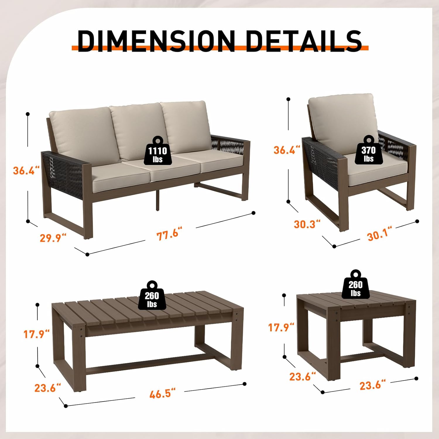 Rustic Hideaway Natural Cedar Wood Outdoor Furniture Set, Wicker Patio Conversation Set for Porch Garden Backyard, Couch, 4 Patio Chairs, Tables, 7 Piece, Brownish/Beige