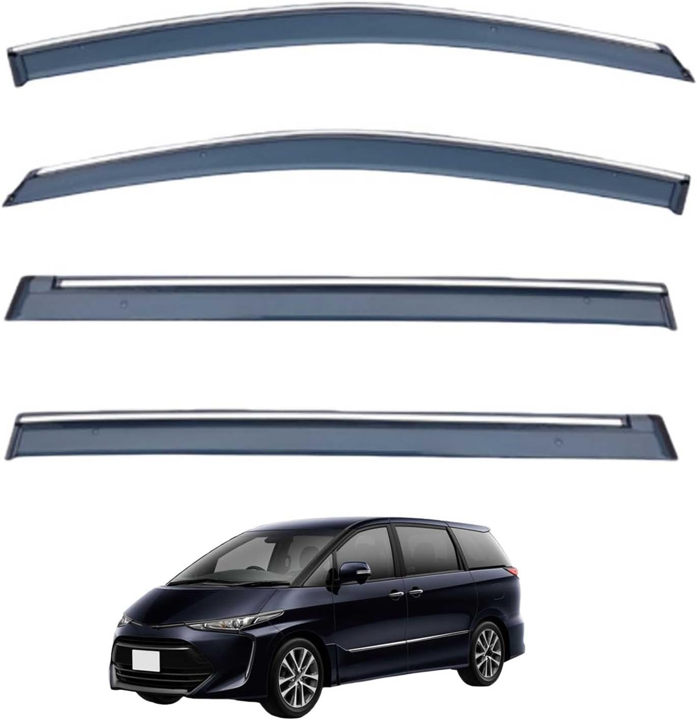 Window Deflectors for Toyota Estima MK3-XR50 2006-2019, Sun Rain Guard Window Visors Vent Shades with Bright Stripes Car Accessories