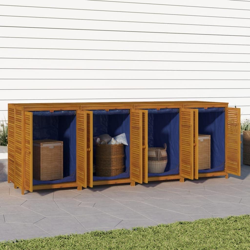 Large Outdoor Storage Box 110.2x34.3x40.9 Inches Solid Acacia Wood Patio Furniture with Double Doors, Waterproof Inner Bags for Cushions, Toys, Garden Tools, Deck Box for Backyard, Porch, Poolside