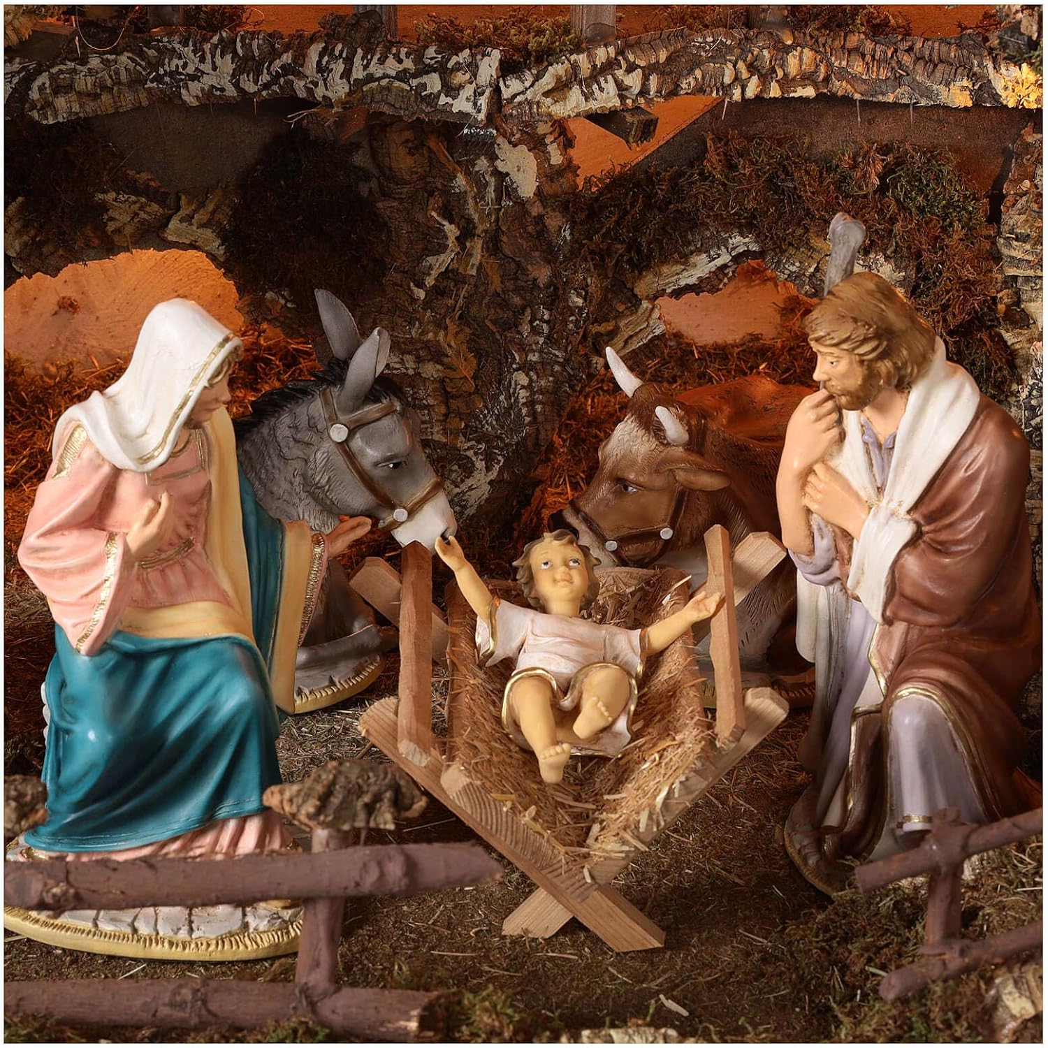 Nativity Village, Stable with Waterfall and fire Pit 78x110x66cm, EmptyWidth: 110 cm|Height: 78 cm|Depth: 66 cm