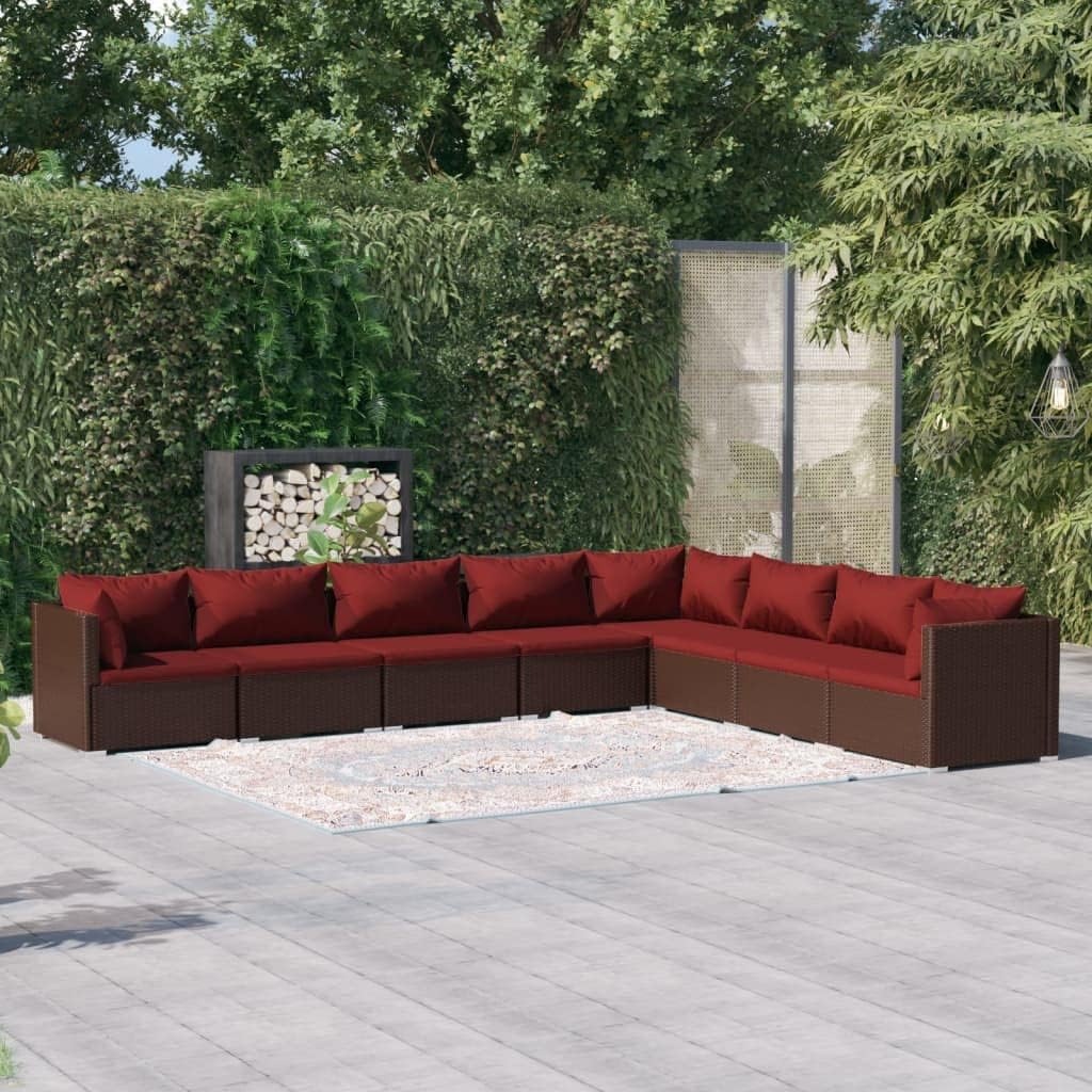 8 Piece Patio Lounge Set with Cushions Poly Rattan Brown,Durable Patio Lounge Set for Outdoor Comfort and Flexibility Patio Furniture, Outdoor Furniture Sets