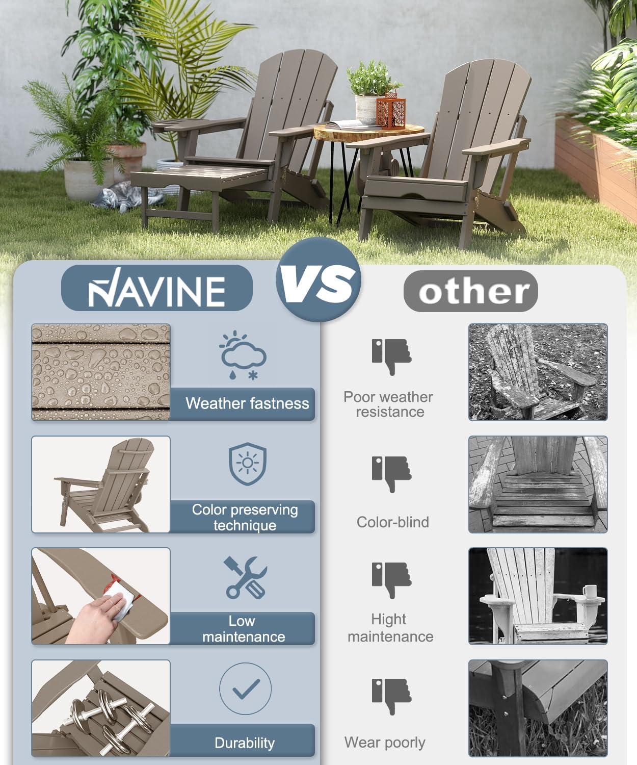 Adjustable Adirondack Chair with Retractable Ottoman Set of 2, HDPE Folding Adirondack Chair with Cup Holder, All Weather Fire Pit Chair for Outdoor.