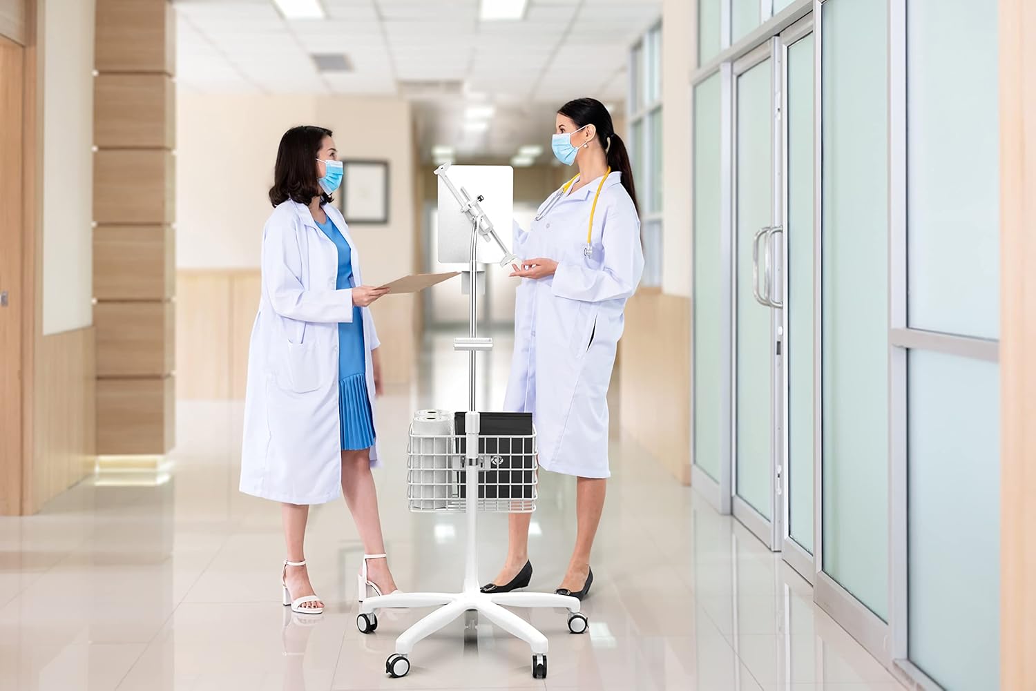 Medical Mobile Stand – CTA Heavy-Duty Medical Mobile Floor Stand & Accessories for iPad 7 – 9 Gen 10.2”, 12.9” Pro, 11”, Mini 5/6, Samsung A8 & Other 7-13-Inch Tablets - White (PAD-SHFSWAO)