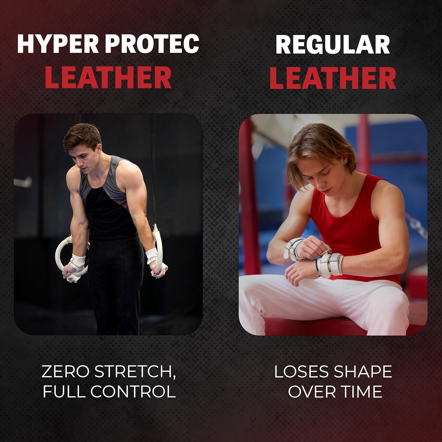 Reisport Protec Ring Gymnastics Grips for Men - Triple Strength Leather Hand Grips for Gymnastics Rings - Gymnastics Equipment & Accessories for Advanced Gymnasts