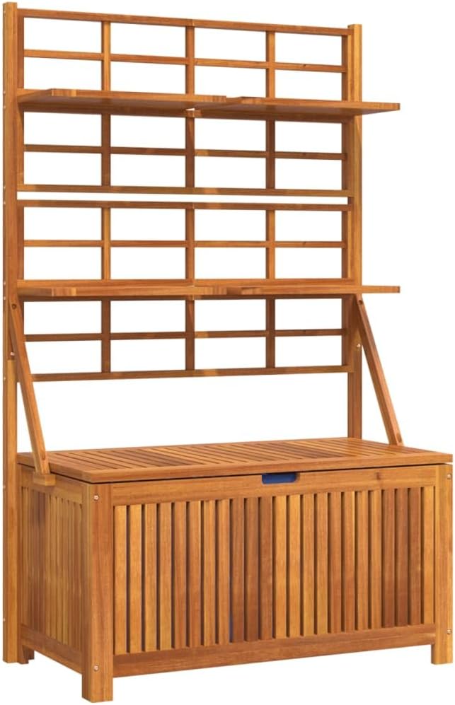 Outdoor Storage Box, Deck Box with Trellis and Shelves, Patio Storage Cabinet, Storage Chest for Outdoor Cushions Garden Tools, 39