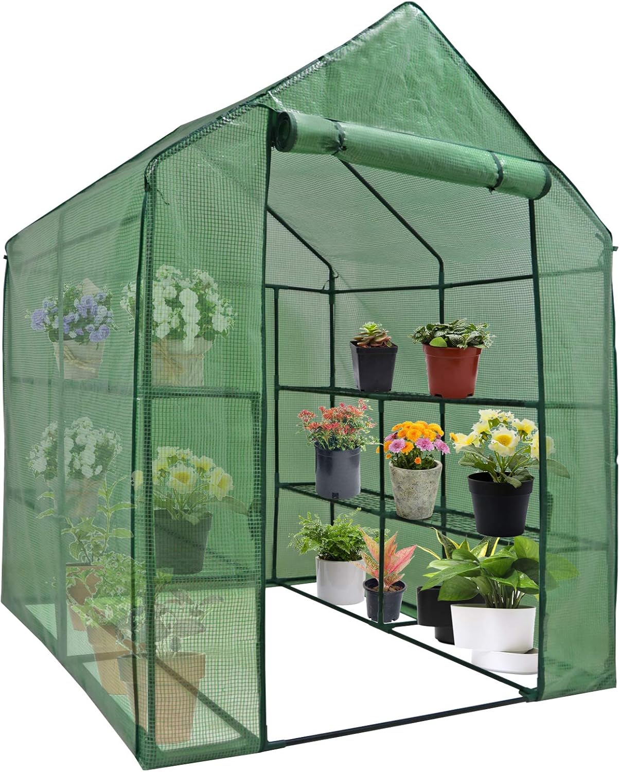 JungleA Walk in Greenhouse for Outdoors Indoors Backyard, 2-Tier 8 Shelves Mini Green House Kit with Durable PE Cover & Zipper Door, Garden Plastic Warm Grow Tent for Plants Flower Seedling Growing