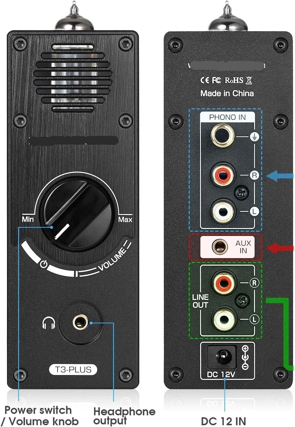 T3 Plus Mini Vacuum Tube Preamplifier MM/MC Phono Preamplifier Desktop Headphone Amplifier