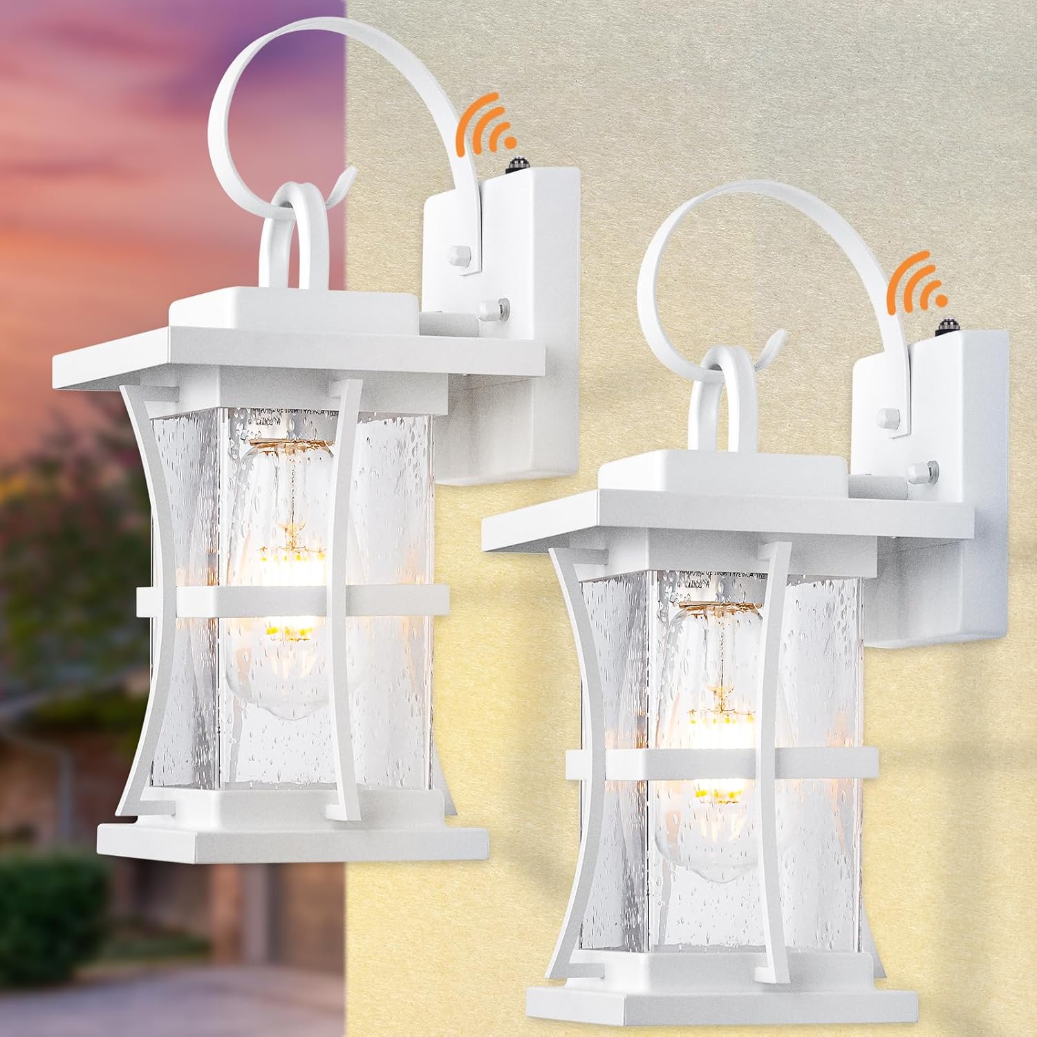 Dusk to Dawn Outdoor Wall Light Fixtures - 2 Packs Exterior Waterproof Outdoor Lighting, Porch Sconces Wall Mounted Lighting, Anti-Rust Modern White Outside Lantern for Patio Front Door Entryway
