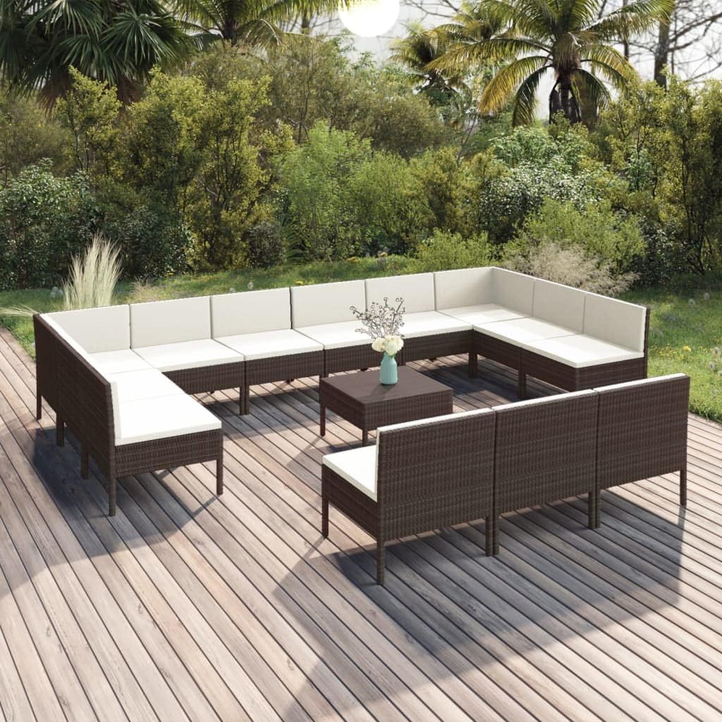 14 Piece Patio Lounge Set with Cushions Poly Rattan Brown,Relaxing Patio Lounge Set with Comfortable Cushions for Outdoor and Garden Use Patio Furniture Sets, Outdoor Furniture Sets