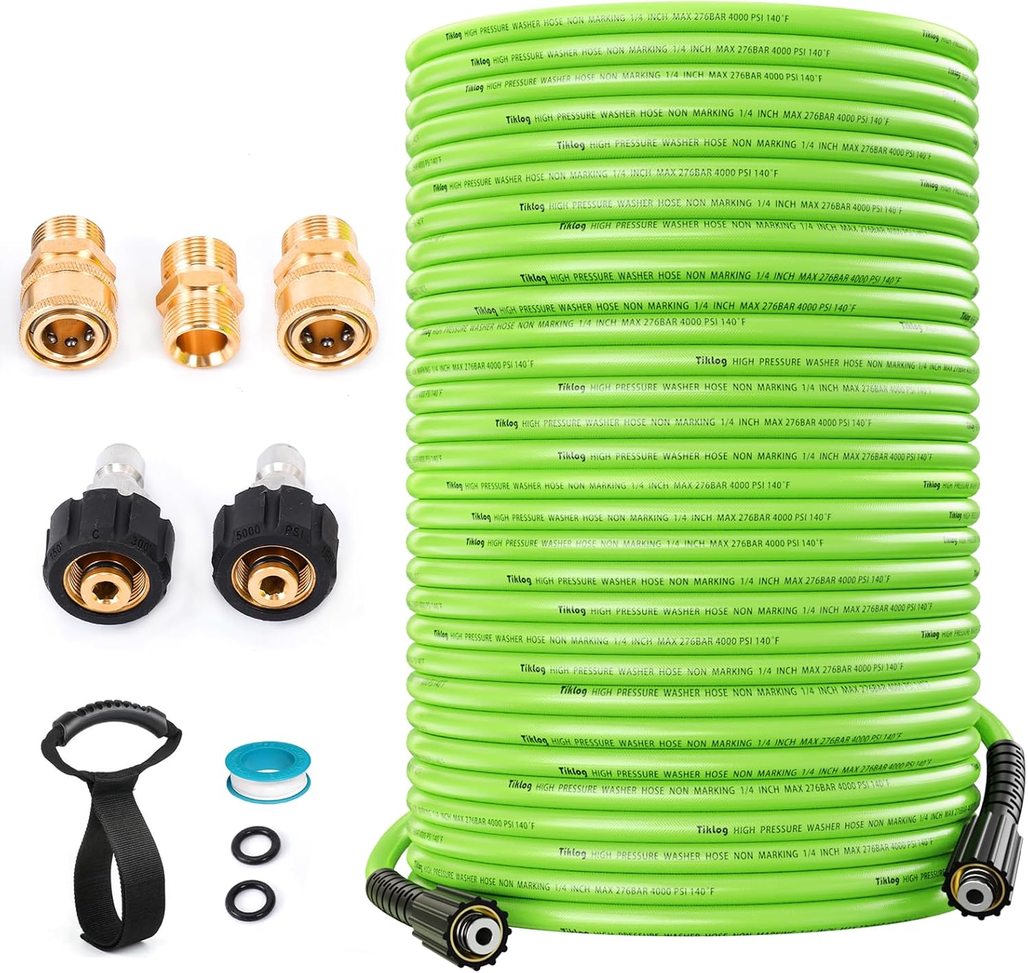 Pressure Washer Hose 100FT 1/4”, 4000 PSI Kink Resistant High Pressure Hose M22 14mm Thread, Flexible Extension Replacement Hose with 3/8 Quick Connect Adapters for Power Washing