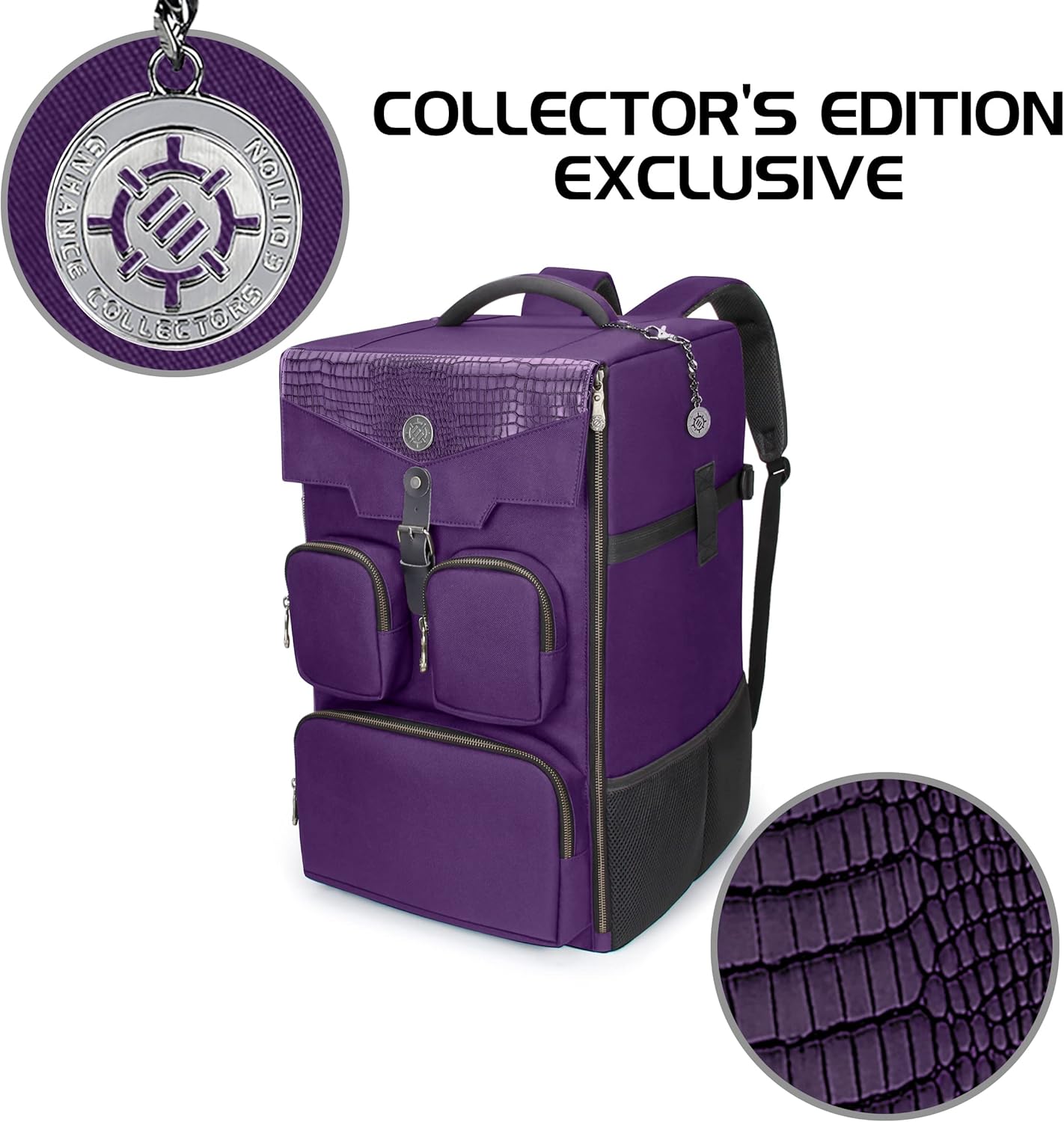 ENHANCE Collector's Edition Board Game Backpack - Reinforced Rigid Board Game Storage with Padded Shoulder Straps, Carrying Handle, and Accessories Pockets for Dice, Card Games, More (Dragon Purple)