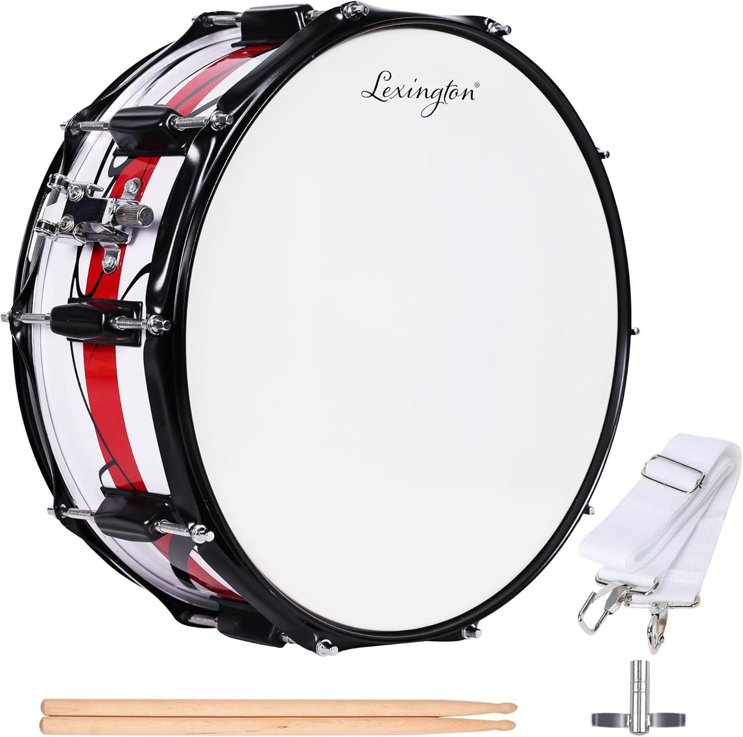 Lexington SD300M-WR Snare Drum Set Student Wood Shell 14 X 5.5 Inches with 10 Lugs, Includes Drum Key, Drumsticks and Strap, Irregular Graphs