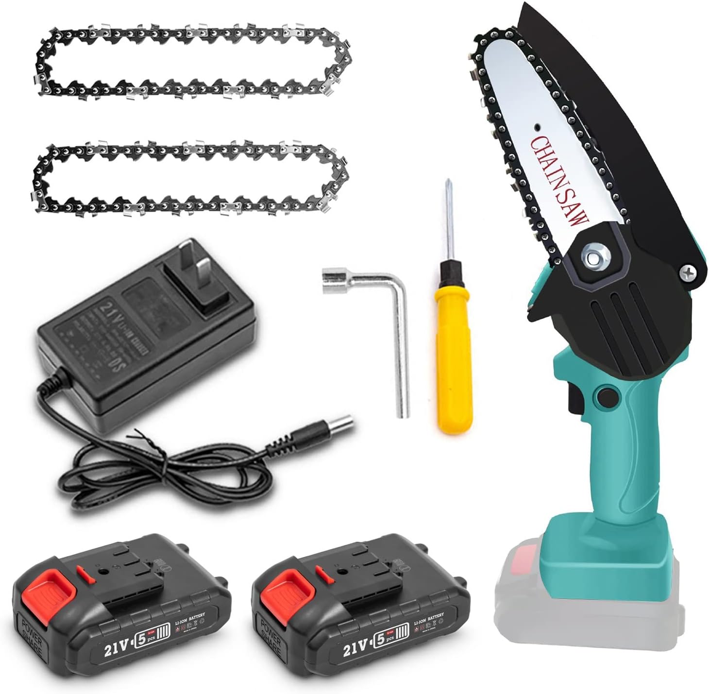 Cordless Mini Chainsaw Battery Powered Kit,Mini Chainsaw 4-Inch withSecurity Lock,with 1500mAh 21V 1.5Ah Batteries and 3Pcs Chains,Handheld Chainsaw for Tree Trimming Wood Cutting