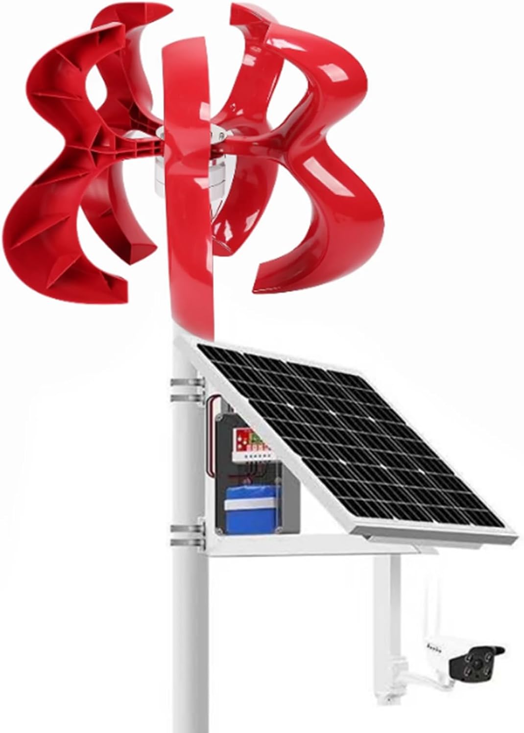 1500W Vertical Lantern Wind Turbines Generator 12V 24V 48V 5 Blades No Noise Wind Power Generator for Courtyard Outdoor Street- with Controller(Red)