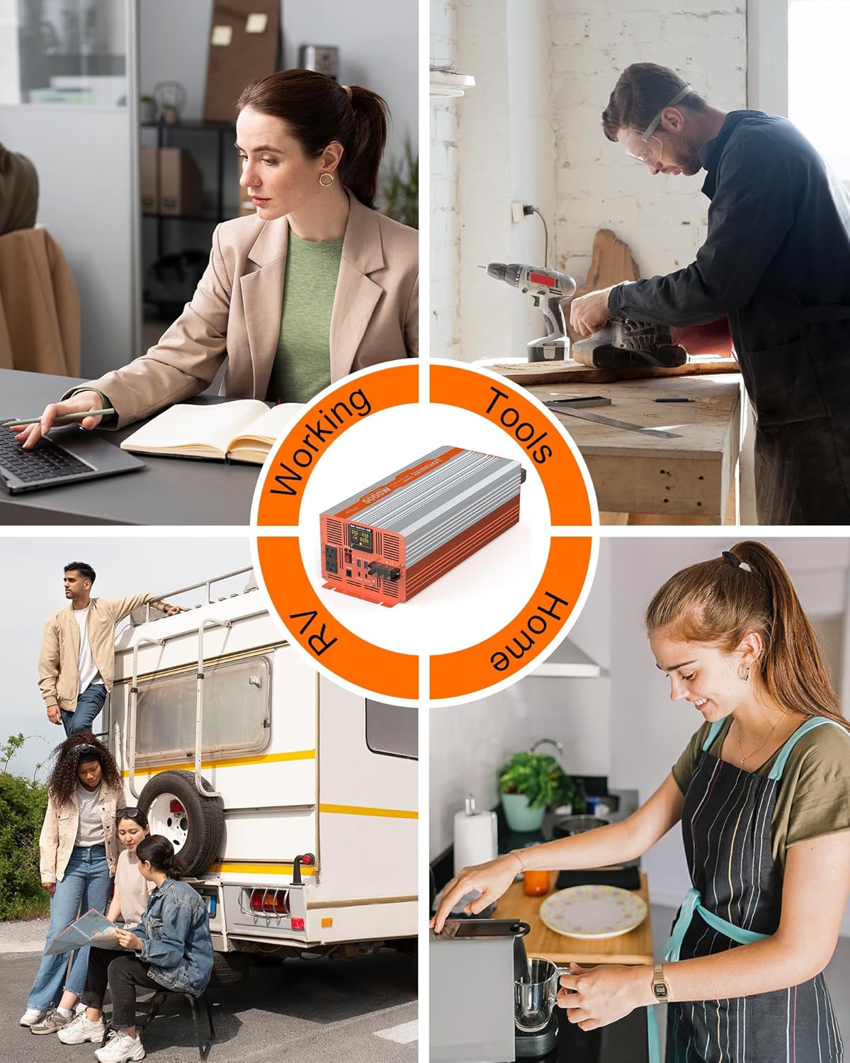 5000W Pure Sine Wave Inverter DC 12V to AC 120V Converter, Off-Grid Solar Power Inverters with Built-in 4 USB Ports, Hardwire Port, Remote Controller for Vehicles, Truck, RV, Home