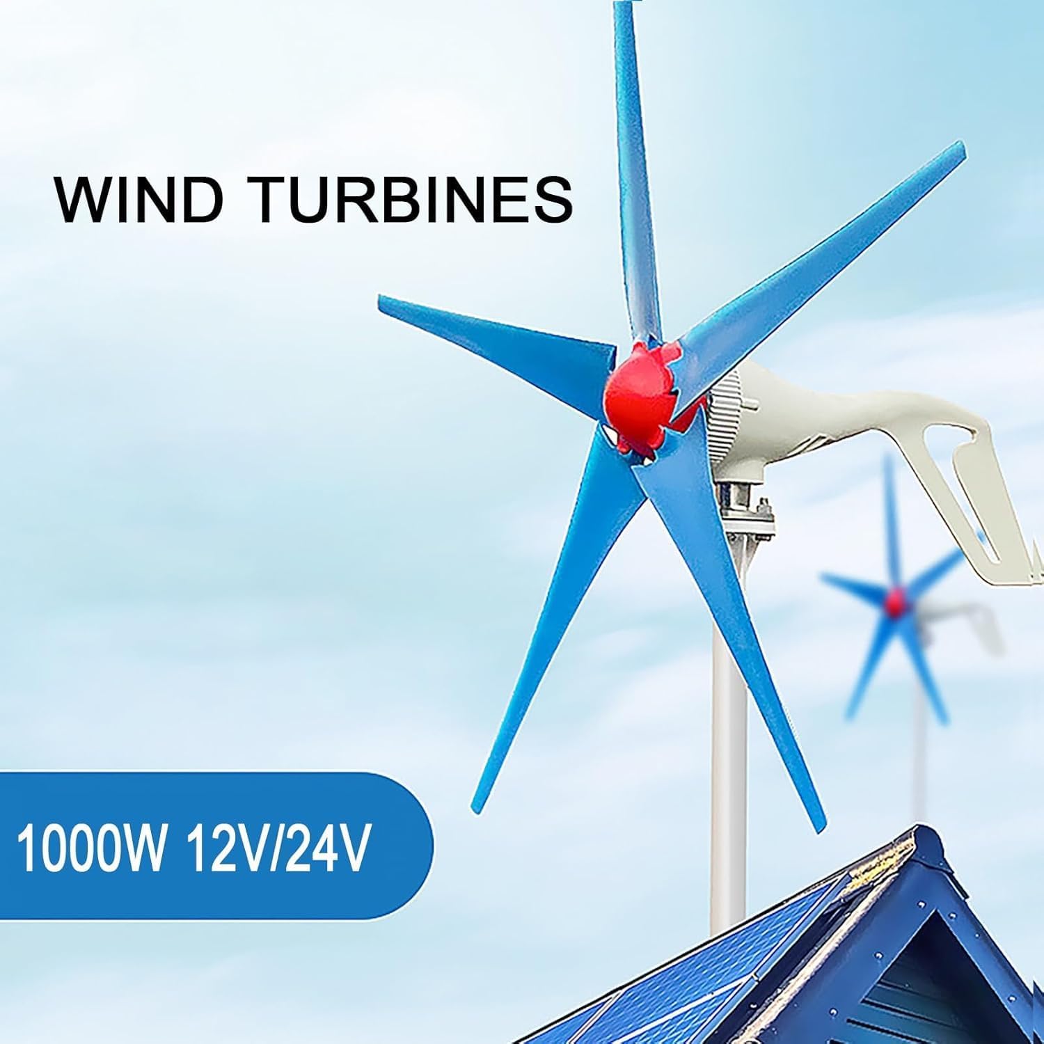 CAJUCA 1000W Wind Turbine Generator Kit 5 Blade Generator Automatic Direction Adjustment Wind and Solar Hybrid Power Generation System