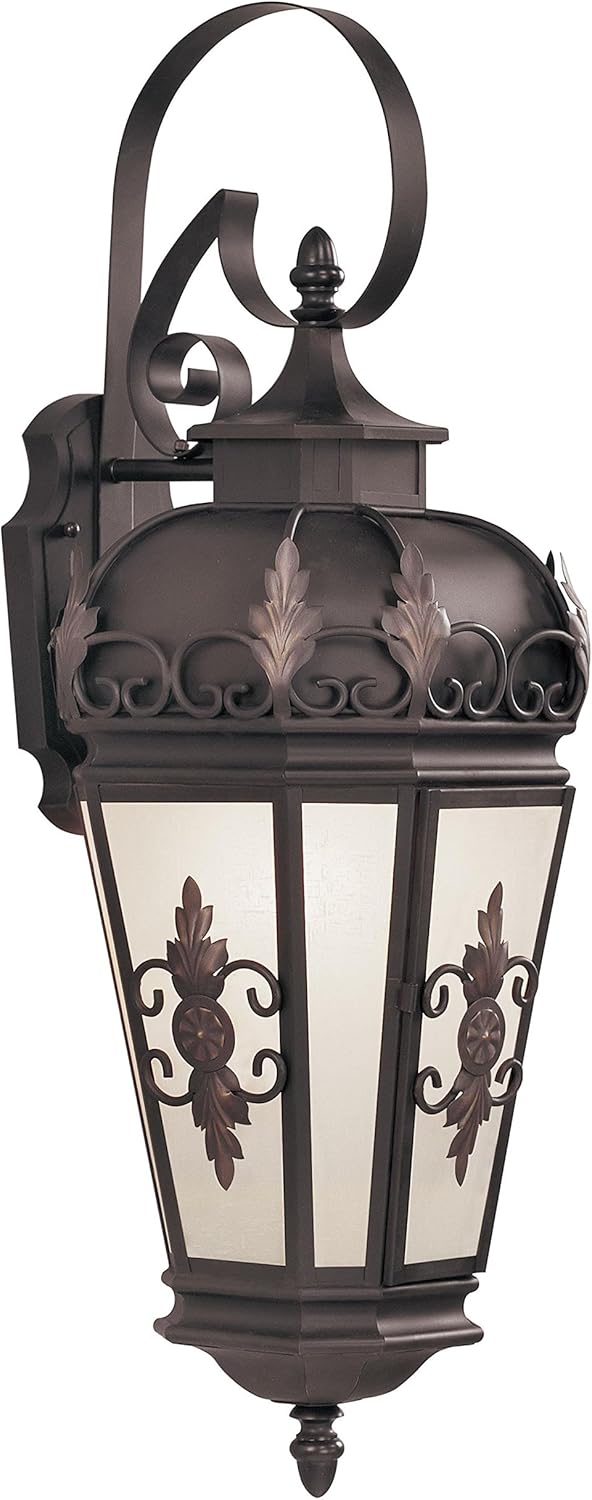 Livex Lighting 2193-07 Outdoor Wall Lantern with Antique Honey Linen Glass Shades, Bronze