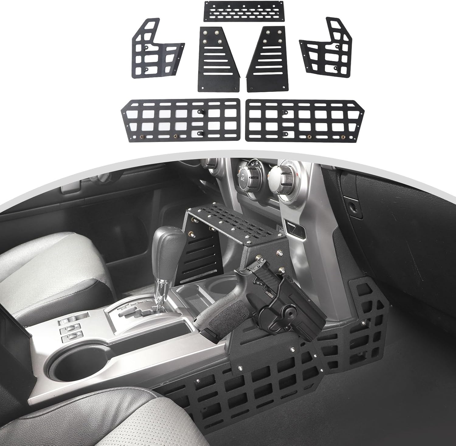 CheroCar Center Console Molle Storage Panel Fit for 2010-2023 Toyota 4Runner, SUV Cargo Storage Mount for Cell Phone, GPS, Radio, & Other Accessories Black