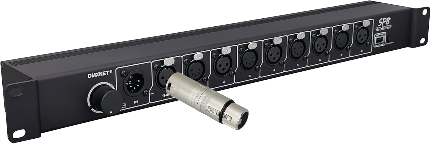 8-Port Opto-Isolated DMX Splitter/Amplifier/Isolator, LED Indicator, XLR-(3/5 PIN) USB Adjustable Work Light, DMX View Function, Bulit-in Termination,19 Inch Rack Mountable