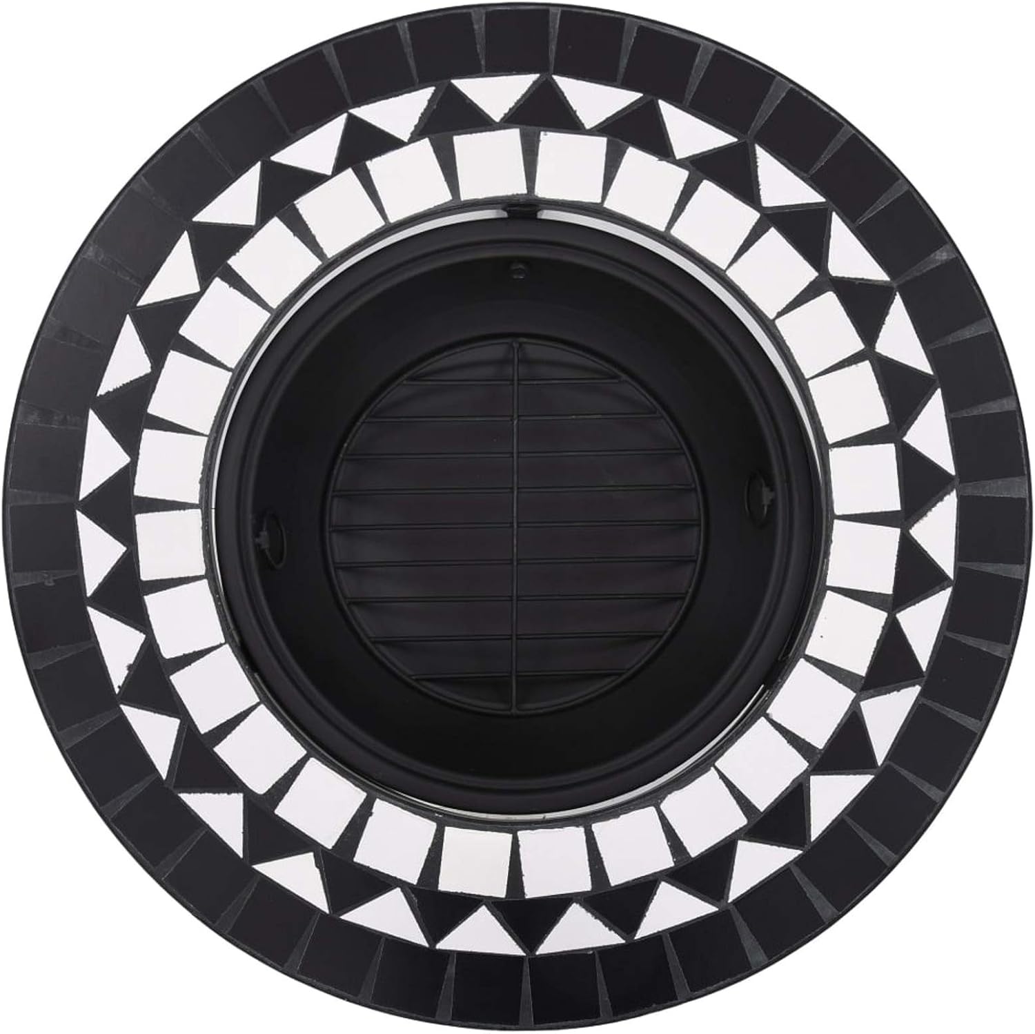 Mosaic Fire Pit, Black and White Ceramic Fire Bowl with Tabletop, 26.8 Inch Steel Fire Pit for Garden and Patio