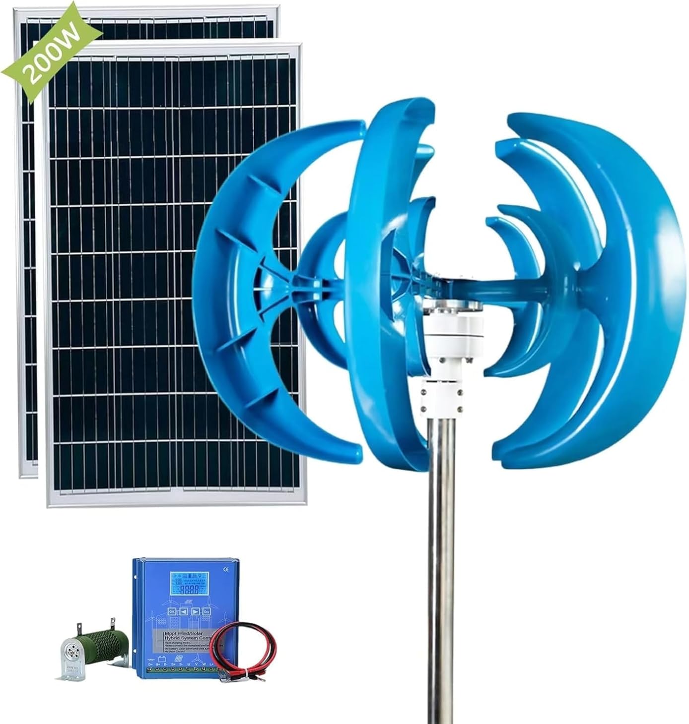 CAJUCA 48v, 1500W Wind Turbine Generator Kit Vertical Axis Wind Turbine Kit with Controller and 2 * 100Wsolar Panels Wind and Solar