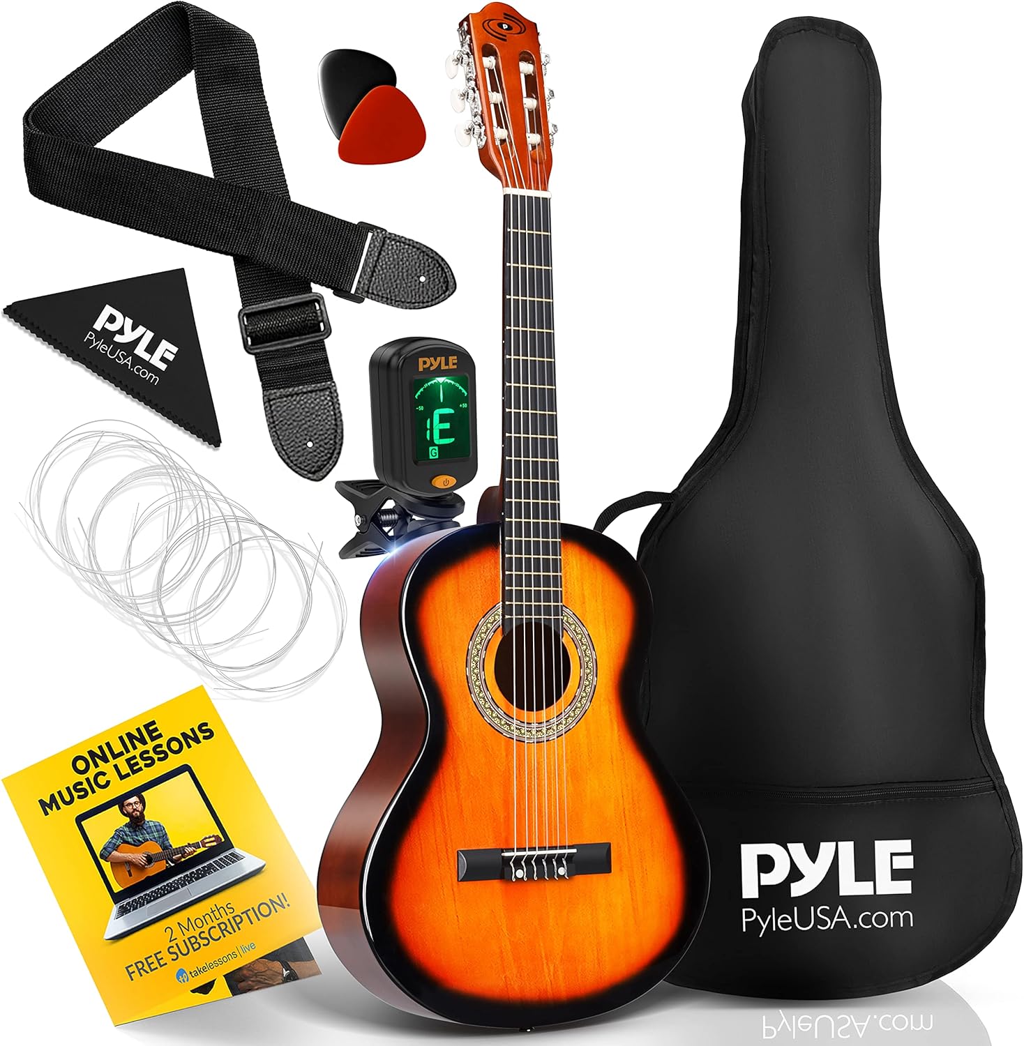 Beginner 36” Classical Acoustic Guitar - 3/4 Junior Size 6 String Linden Wood Guitar w/Gig Bag, Nylon Strings, Picks, Strap, For Beginners, Adults (Sun Burst)