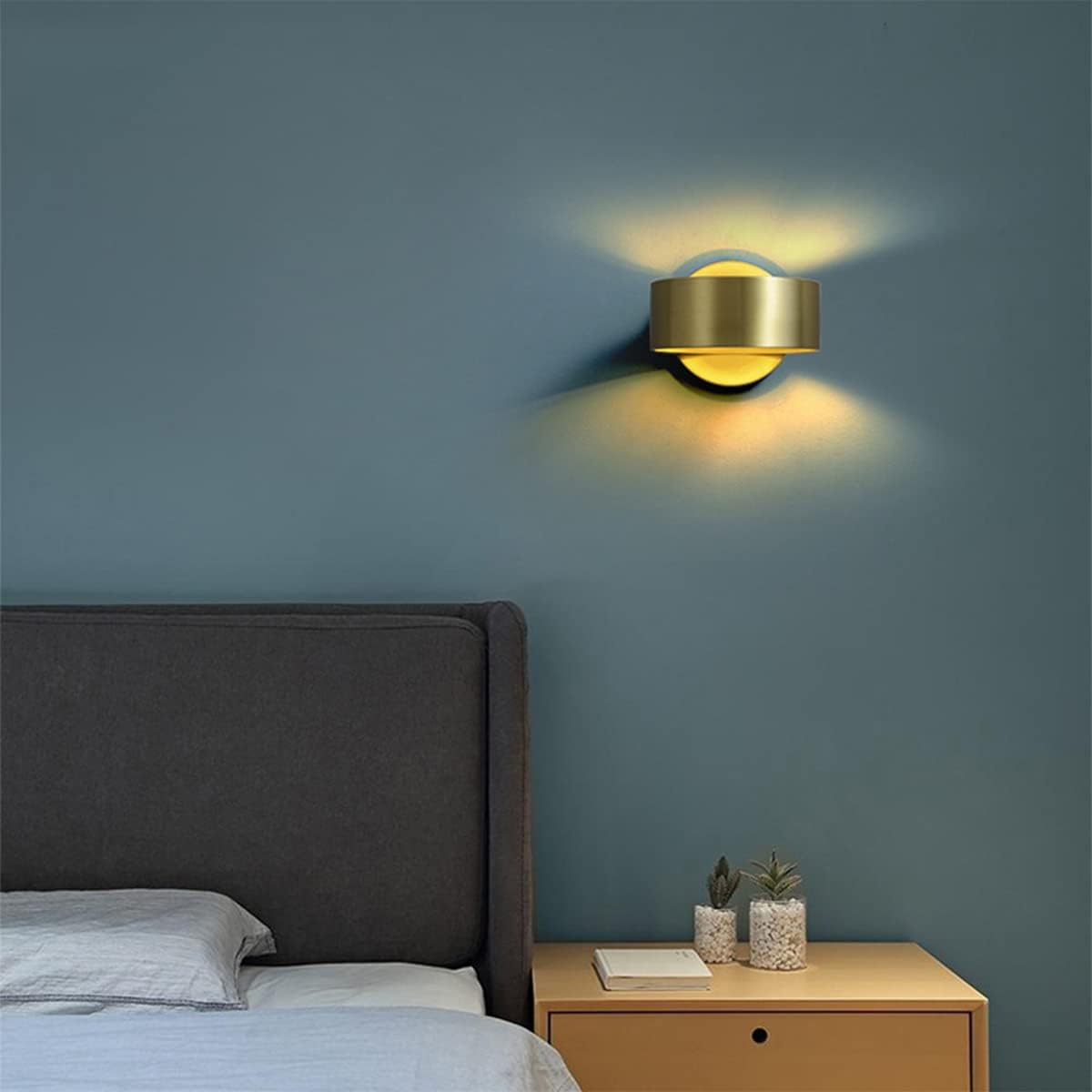 Wall Light Sconces Brass Modern Up Down Bedside with 360° Rotatable Head, E14 Socket, Adjustable Wall Lamp Bedroom Reading Lamp, Max 40W (Iron)