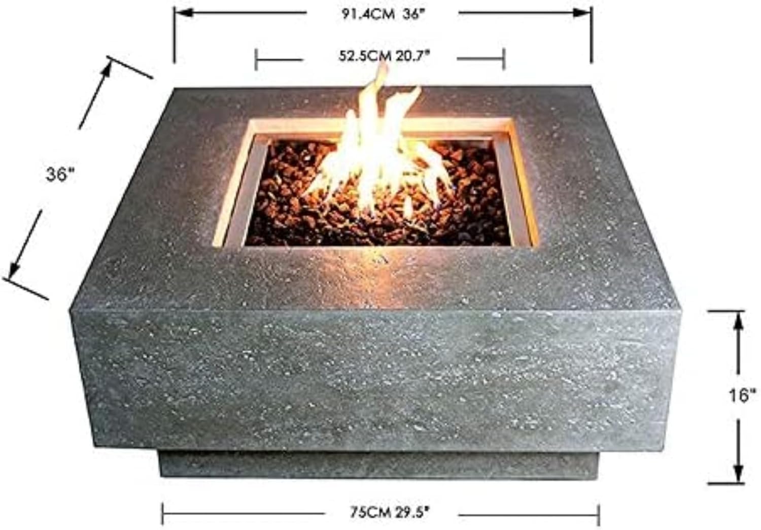 Manhattan Fire Table Light Grey Natural Gas Fire Pit Modern Outdoor Concrete Fire Table with Lava Rocks & Weather-Resistant Finish Luxury Patio Heating