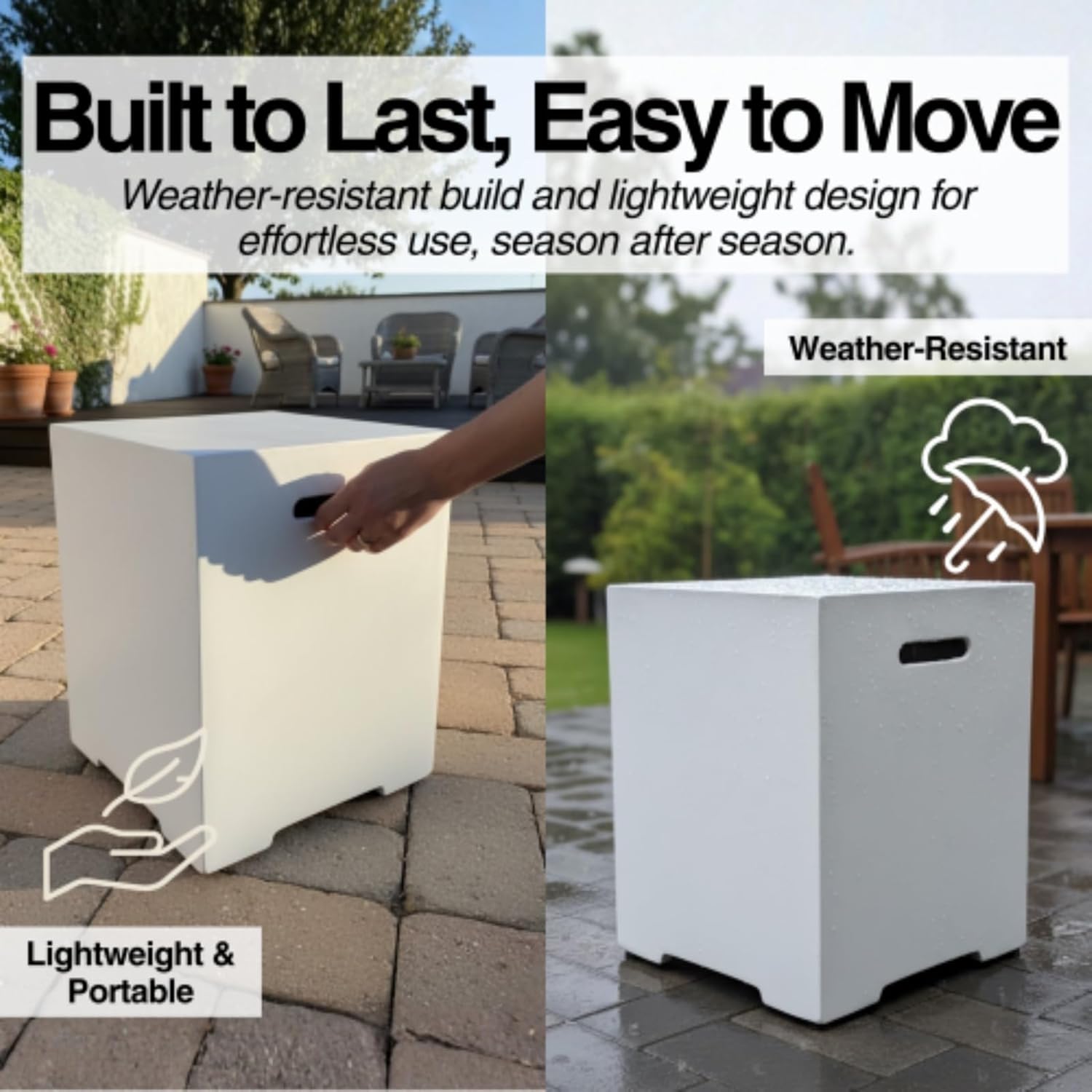 Propane Tank Cover 16 Inch, 20 LB Outdoor Tank Storage Hideaway Table for Gas Fire Pits, Concrete Tank Holder, Side Table, White