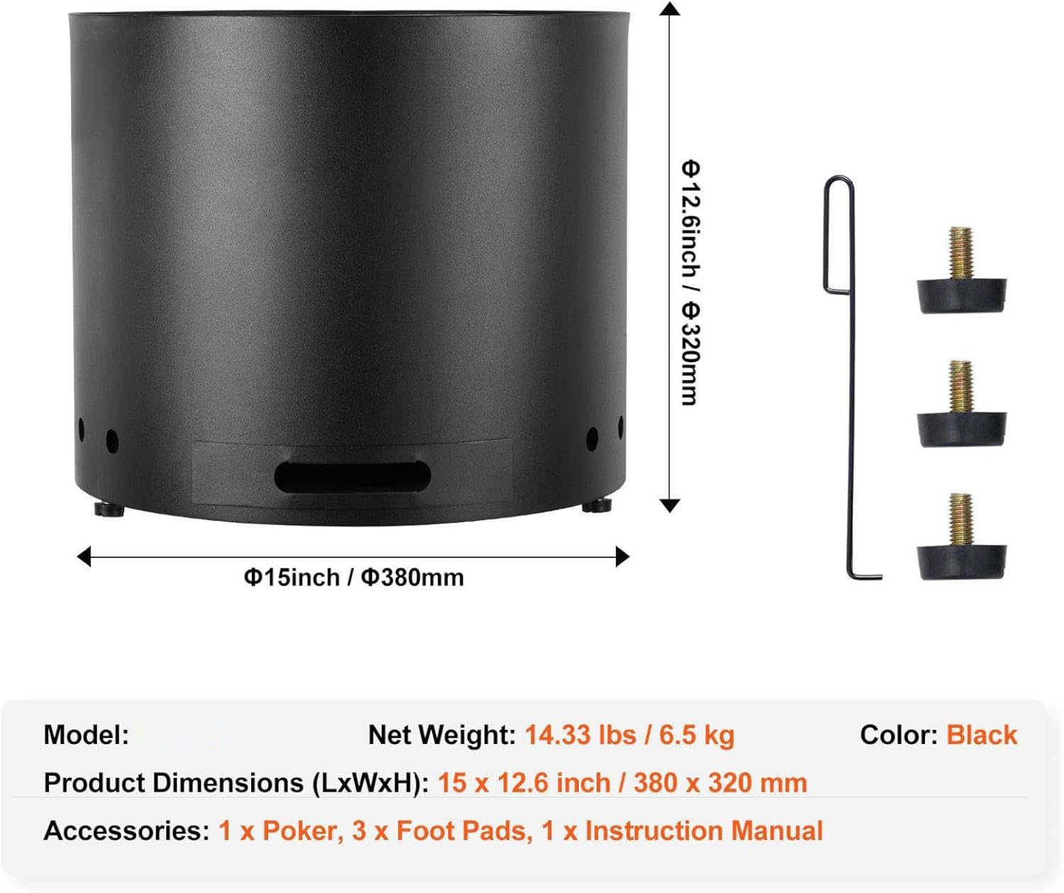 Smokeless Fire Pit Stove Bonfire 15 in Dia Wood Burning Stainless Steel