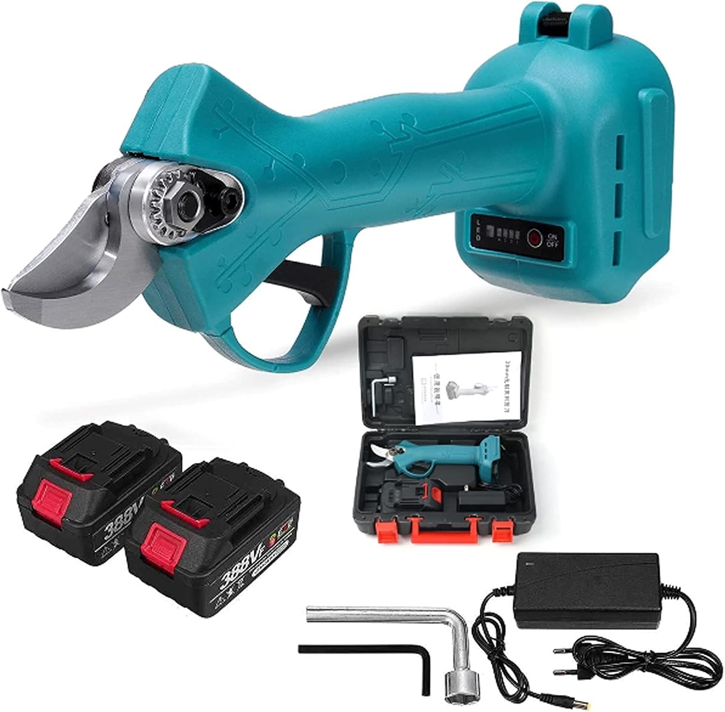 Electric secateurs, Garden Scissors, Professional Pruning Shears with 2Pcs Rechargeable Lithium Battery 30Mm Max Cutting Diameter