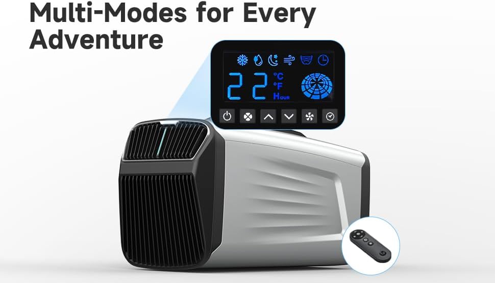 Portable Air Conditioner 5400 BTU with Dehumidifier, No Drain System, Compact AC Unit for RV, Camping, Outdoor Use (Silver)