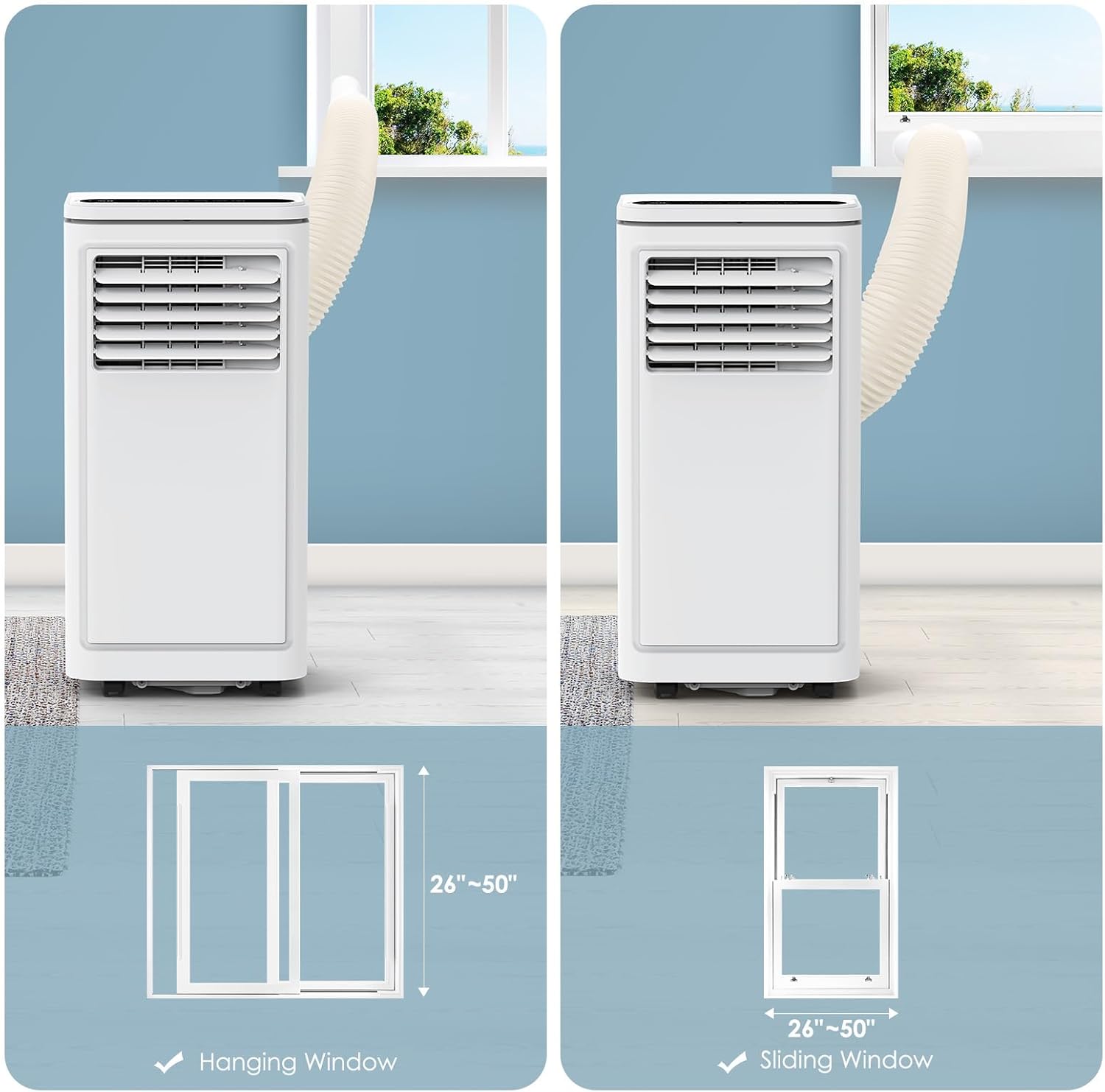 8000 BTU Portable Air Conditioners for Room up to 350 Sq. Ft, 3-in-1 Mini AC Unit for Bedroom with Dehumidifier & Fan Mode, Remote Control, Sleep Mode, 24H Timer