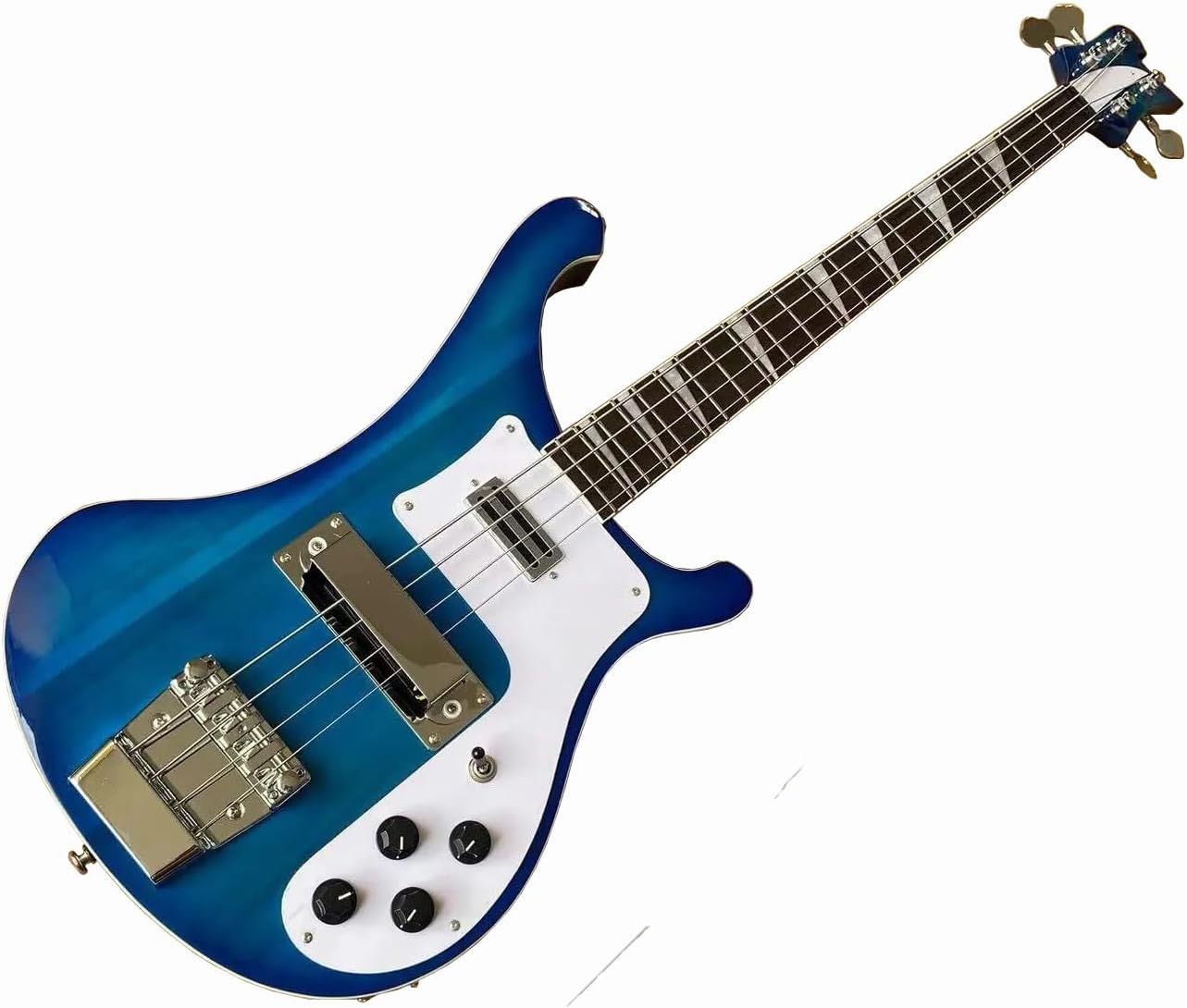 4-String Electric Bass Guitar - Vibrant Blue Gloss Finish, White Pickguard - Rosewood Fretboard, Basswood Body