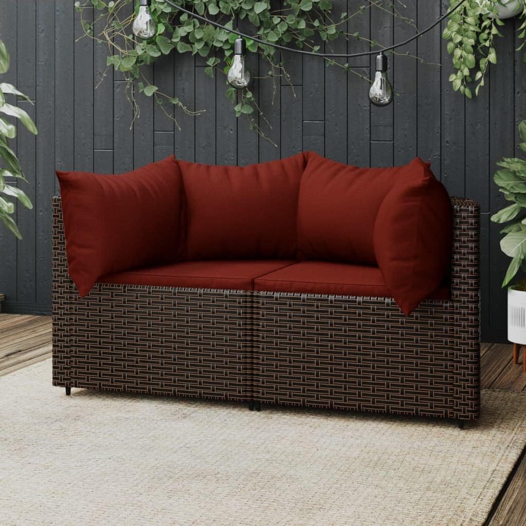 Patio Corner Sofas with Cushions 2 pcs Brown Poly Rattan,Stylish Patio Corner Sofa: Weather Resistant, Sturdy, and Comfortable Patio Furniture & Accessories, Outdoor Seating