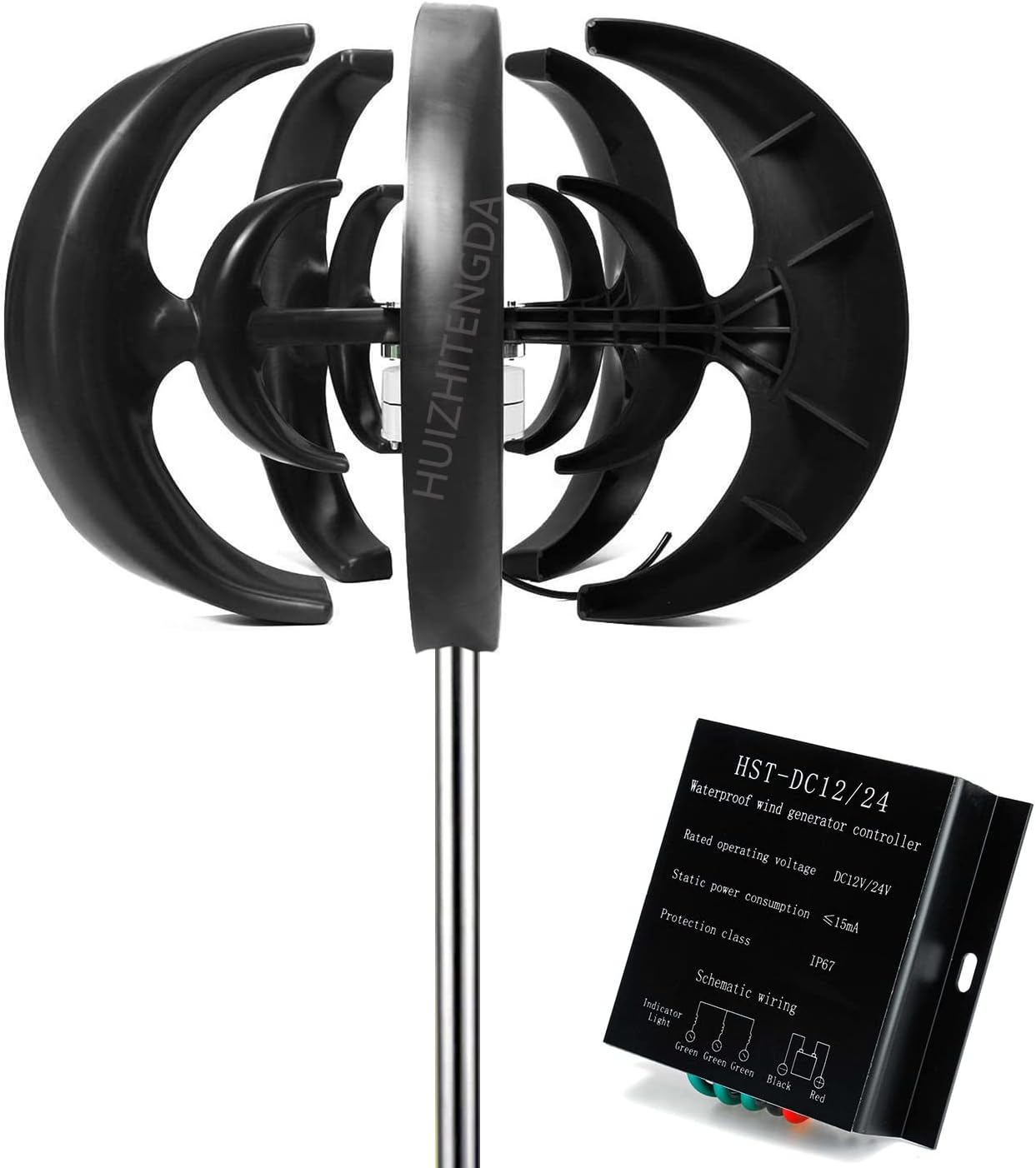 Vertical Axis Wind Turbine,9000W 5 Blade Wind Generator 3 Phase AC Permanent Magnet Generator Wind Turbine Kit with Controller for Hybrid Wind Solar System