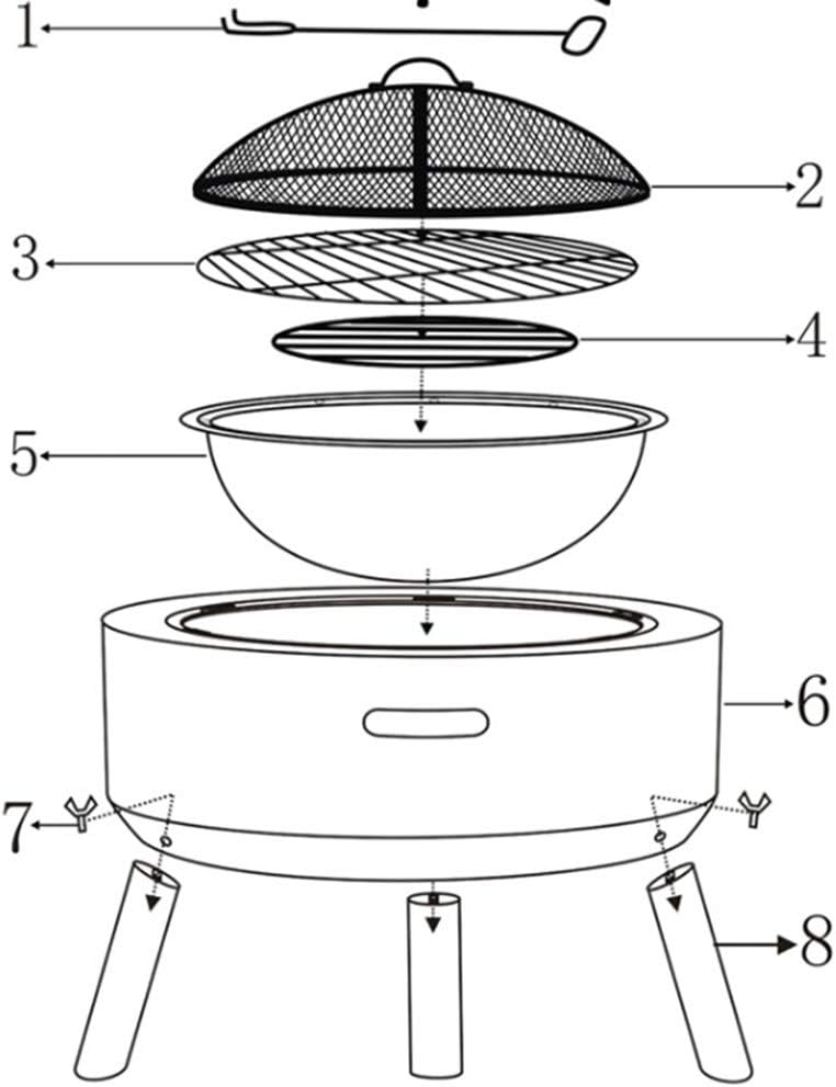 Outdoor Round Fire Pit, Fire Bowl for Garden and Patio (3 in 1Fire Pit Square Table & Grill) Bowl BBQ with Poker, Grill, Mesh Lid, Grate