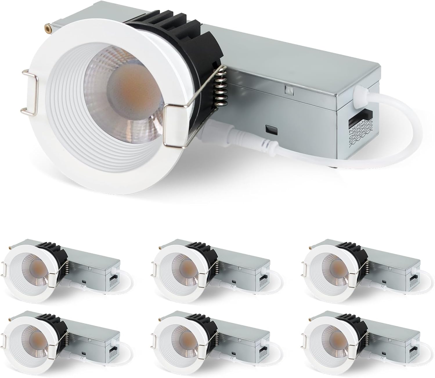 2 Inch 5CCT Anti-Glare LED Recessed Lights with Jbox, 2700K/3000K/3500K/4000K/5000K Selectable, 8W 840LM CRI90+, Dimmable Canless Downlight, Waterproof Light Fixtures, ETL & FCC（White, 6 Pack）