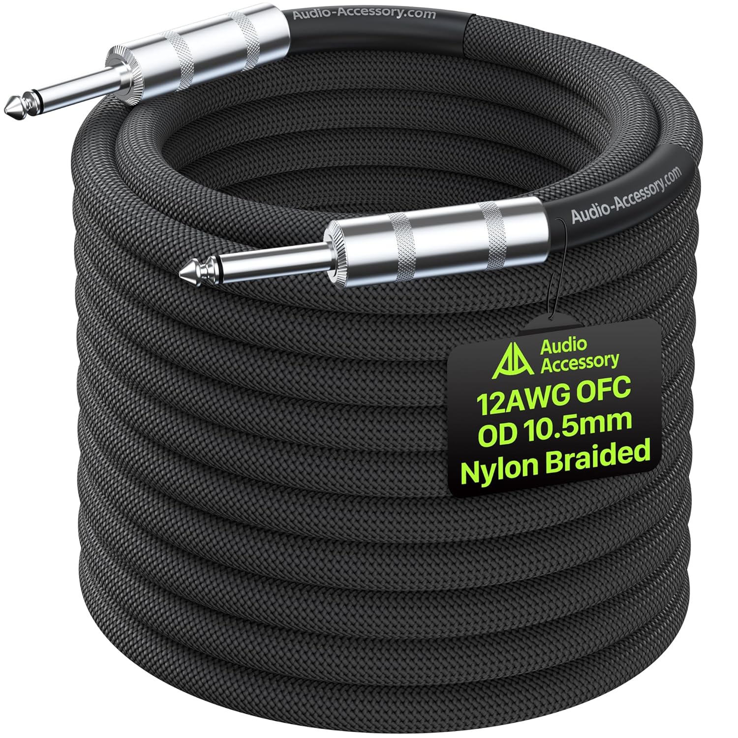 12 AWG OFC Speaker Cable 1/4 Inch 25ft Nylon Braided, Noiseless Design Triple(2 Copper&Al-Foil) Shielded Guitar Amp Head to Cabinet Cable for Marshall Boss Fender High-Watt Amp Cab