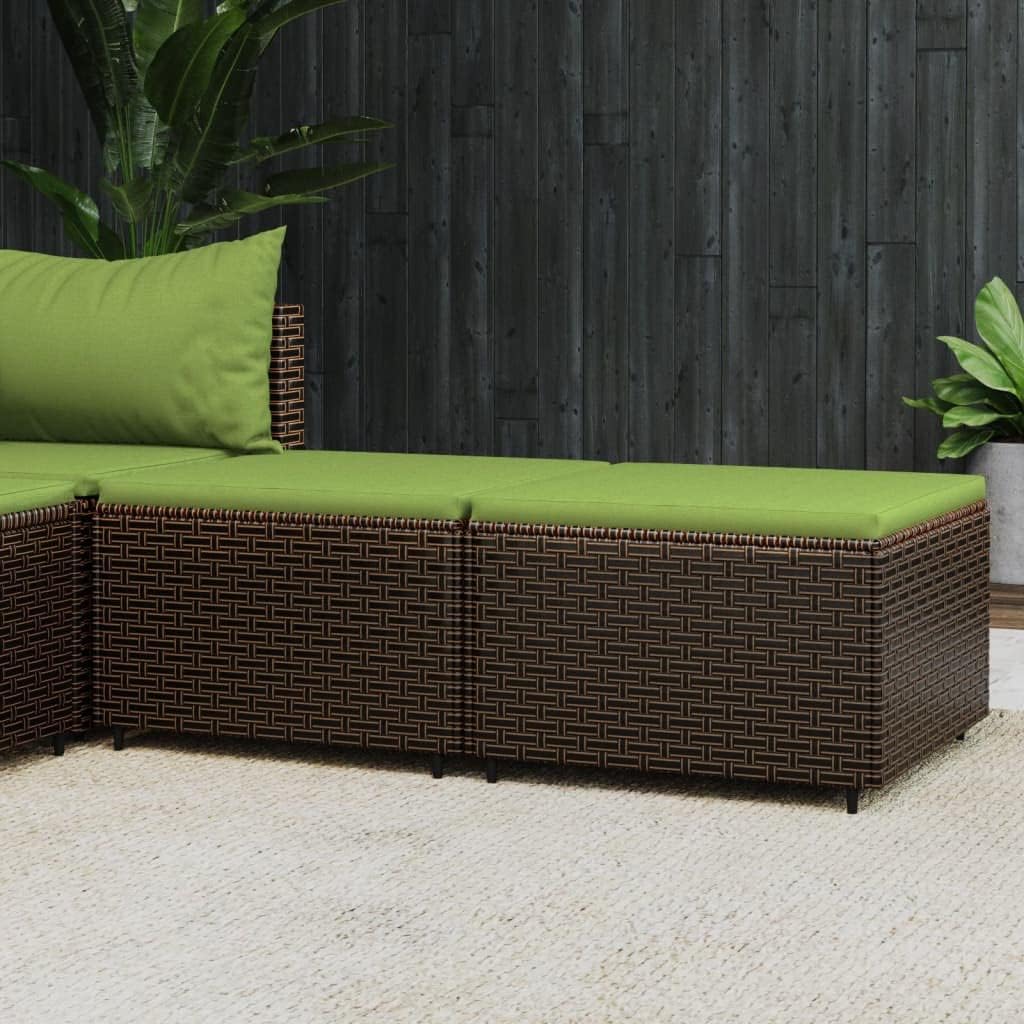 Patio Footrests with Cushions 2 pcs Brown Poly Rattan,Stylish and Durable Outdoor Patio Footrest with Modular Design for Relaxation Patio Ottomans, Outdoor Furniture