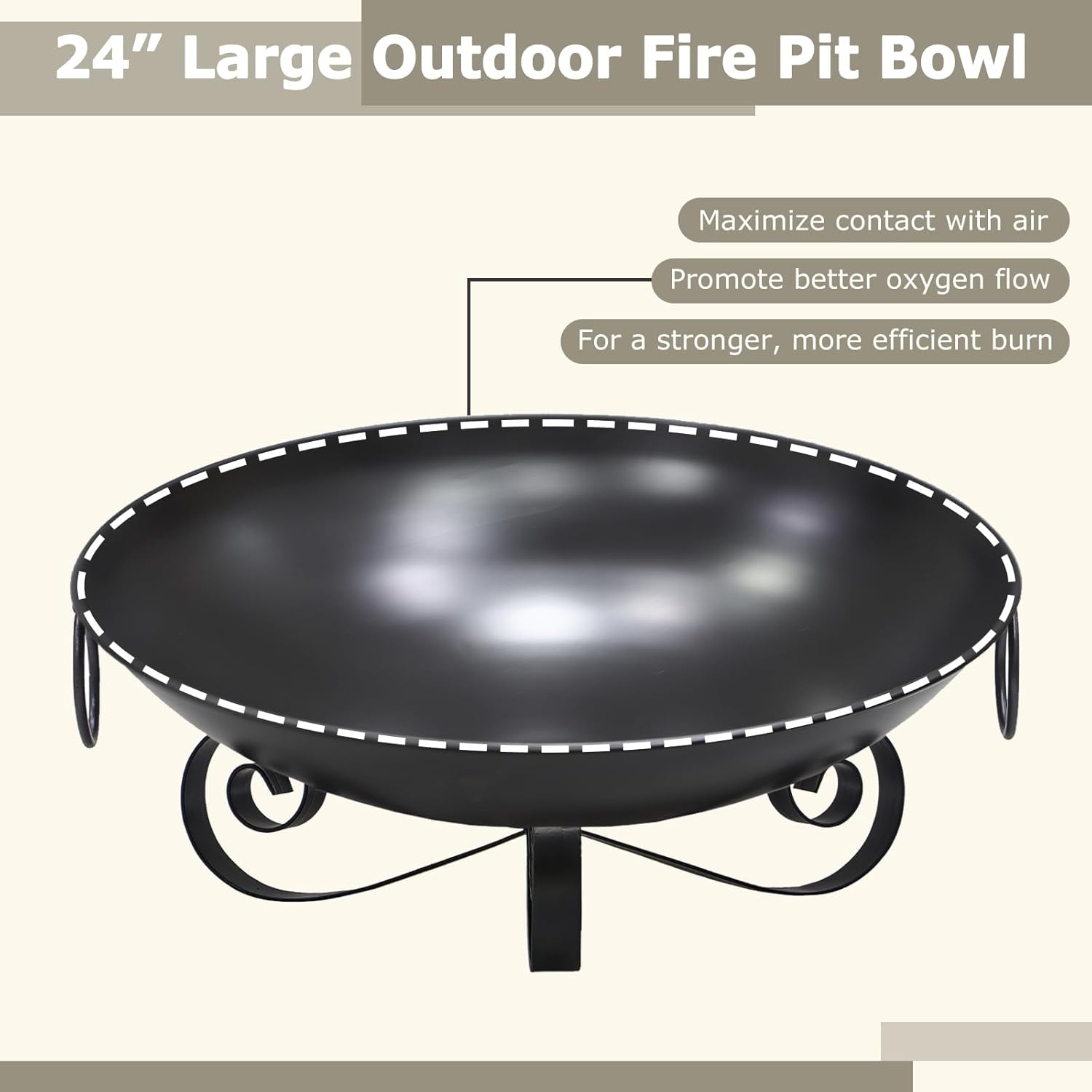 Tangkula Fire Pit for Outside Wood Burning, 24 Inch Heavy-Duty Metal Fire Bowl with Handles, High-Temperature Paint Finish, Portable Round Fire Pit for Patio Backyard Garden Camping Bonfire