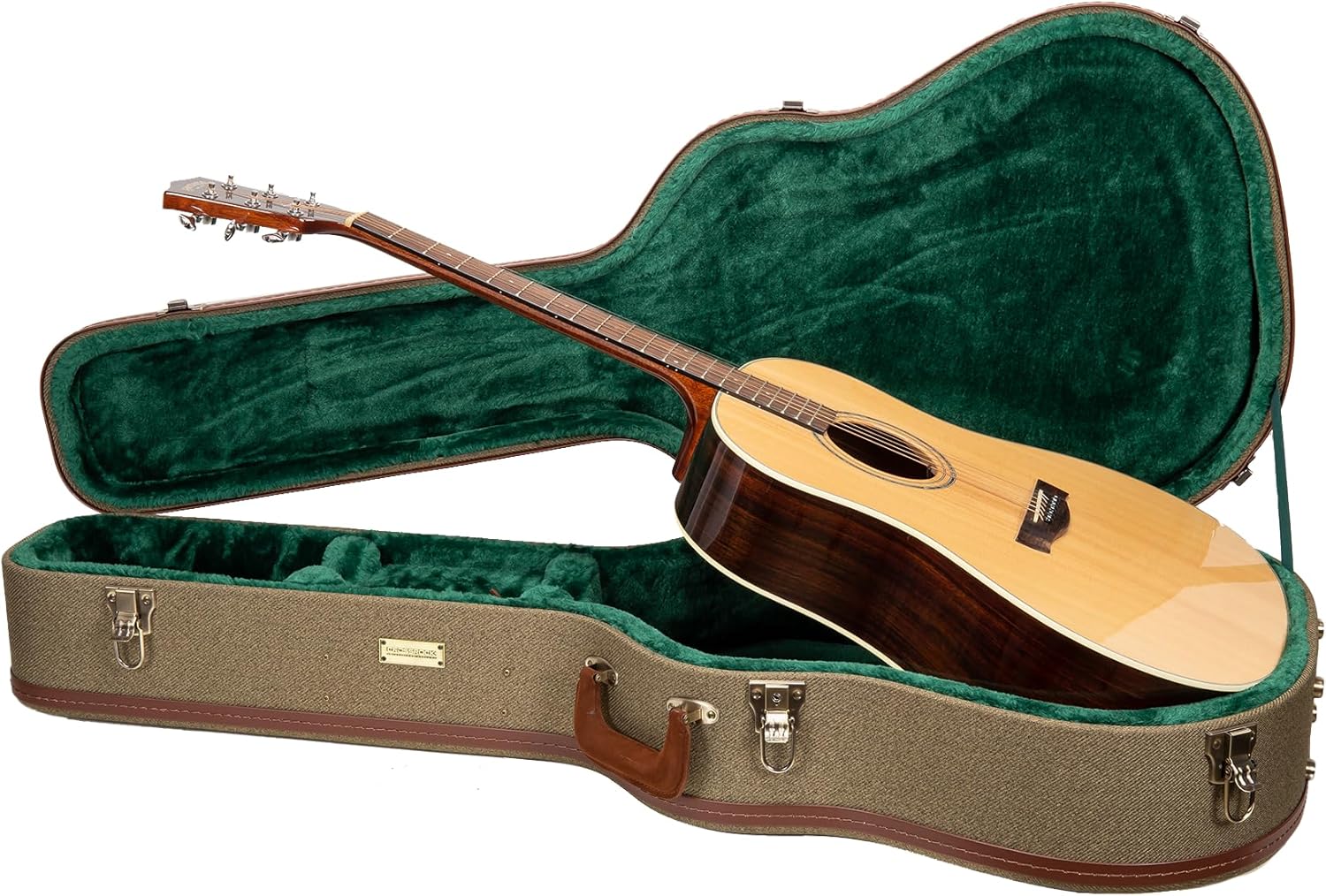 Crossrock Master Series Dreadnought Acoustic Guitar Case for Gibson J-45 / Martin D-Style | Olive Green Eco Tweed Fabric, Re-Engineered Shell, Leather Handle & Forest Green Velvet Interior(CRW720DOG)