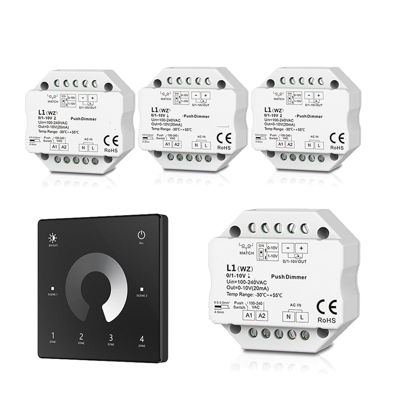0/1-10V 3.0 LED Dimmer AC Push Button Switch 110V 220V 1/4 Zone Touch(4xL1(WZ) TW1-4 B)